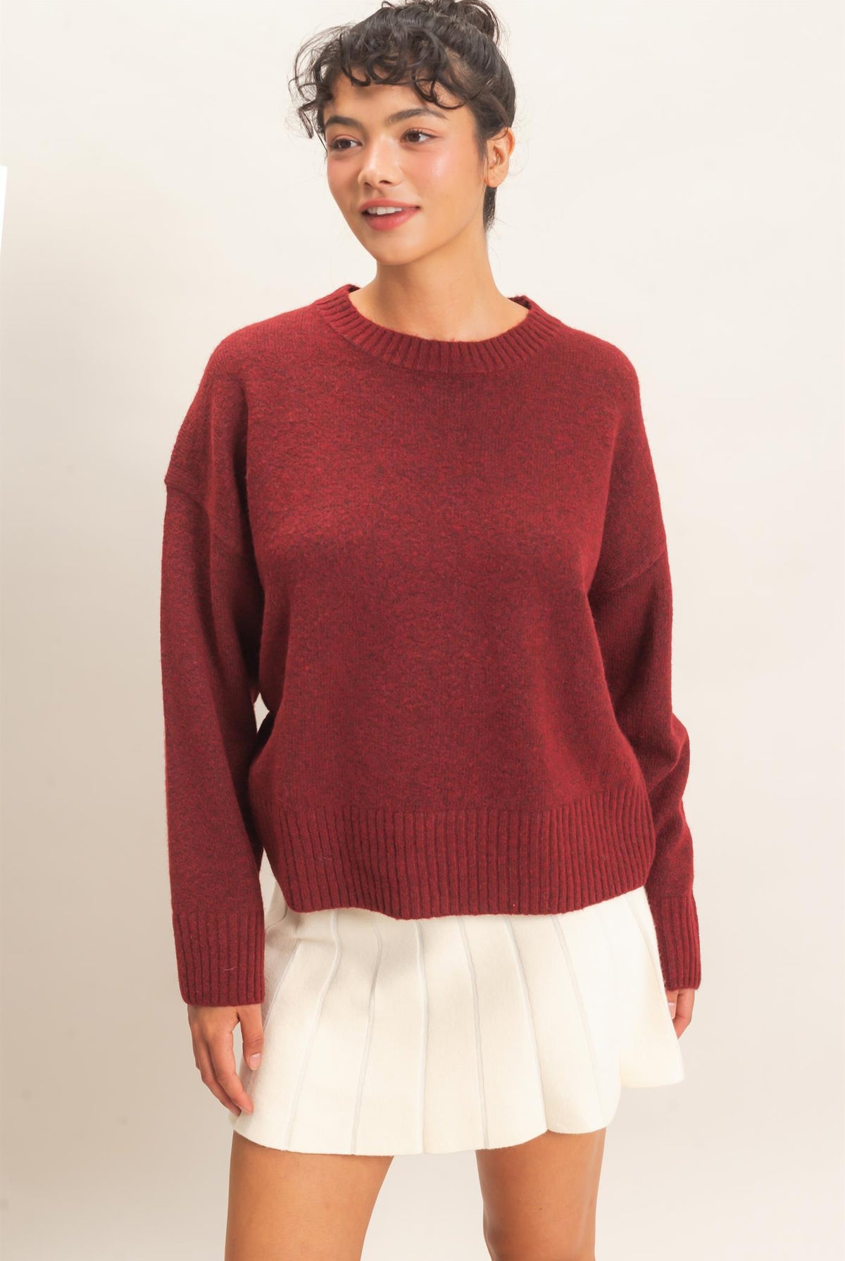 Wholesale Relaxed Fit Crew Neck Sweater Sweaters DZ26E956 BURGUNDY DOUBLE ZERO