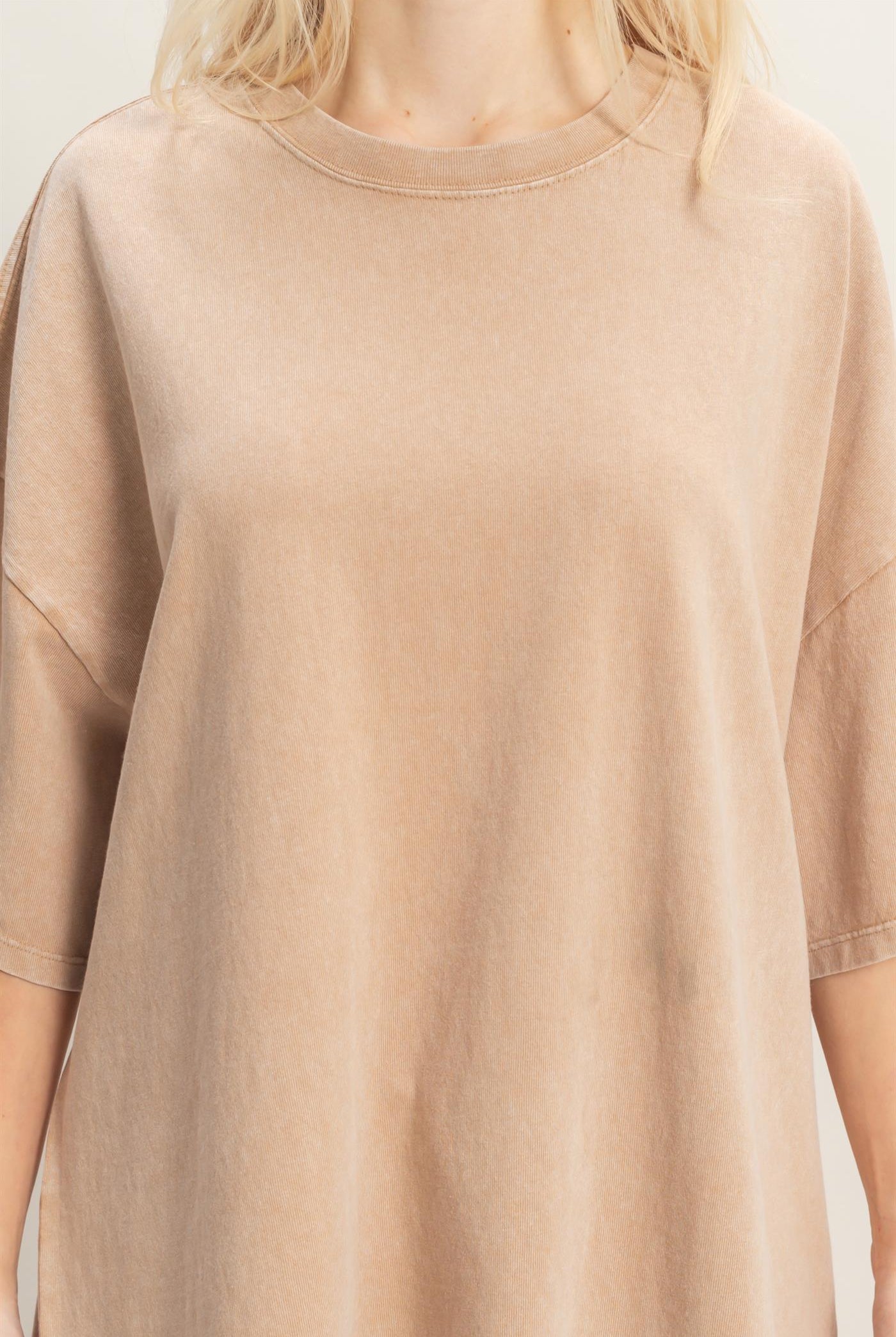 Wholesale Oversized Mineral Wash T-Shirt T-Shirts DZ26A031 DARK TAUPE DOUBLE ZERO