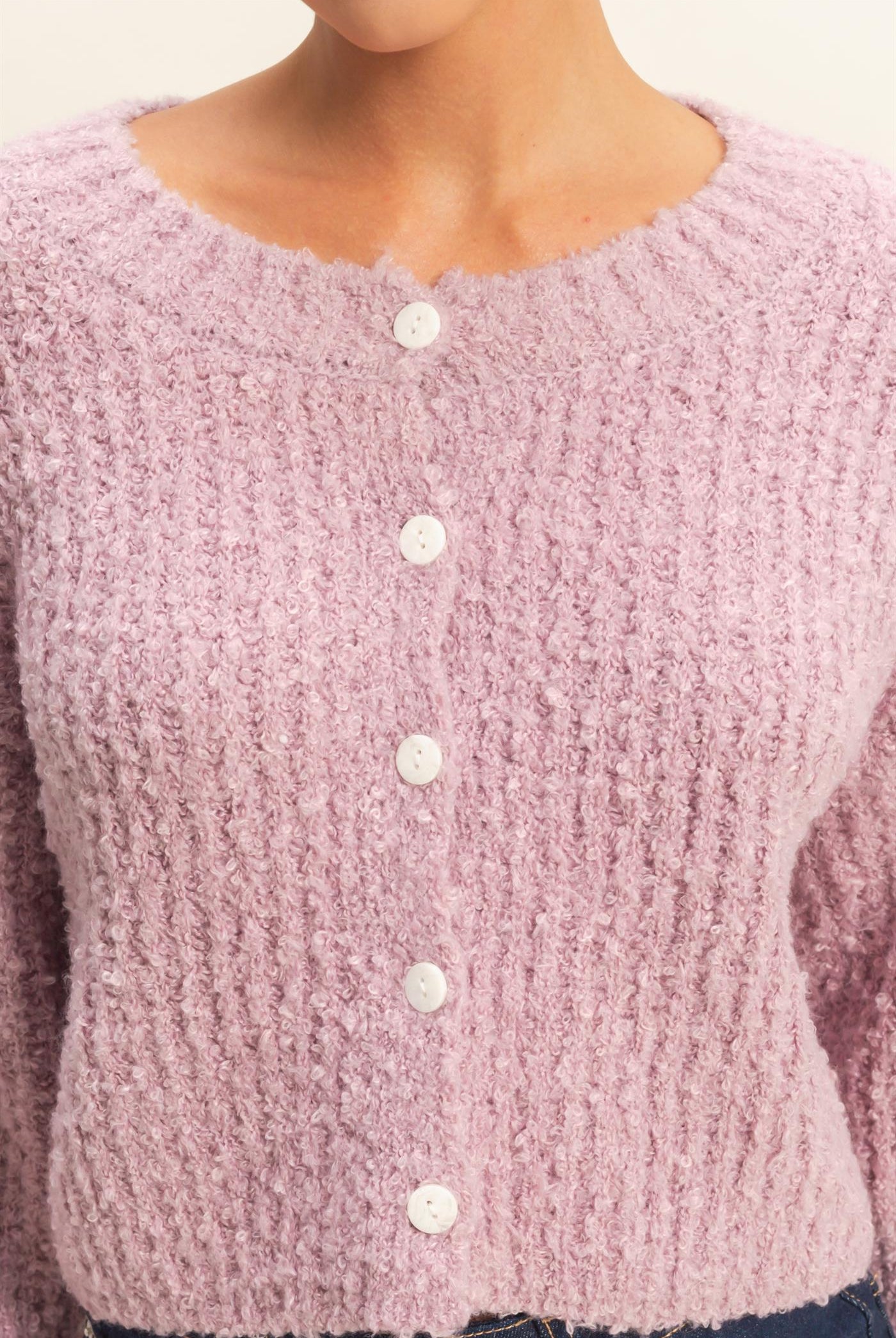 Wholesale Fluffy Knit Button-Up Cardigan Sweater Cardigans DZ25E592 PINK FROST DOUBLE ZERO