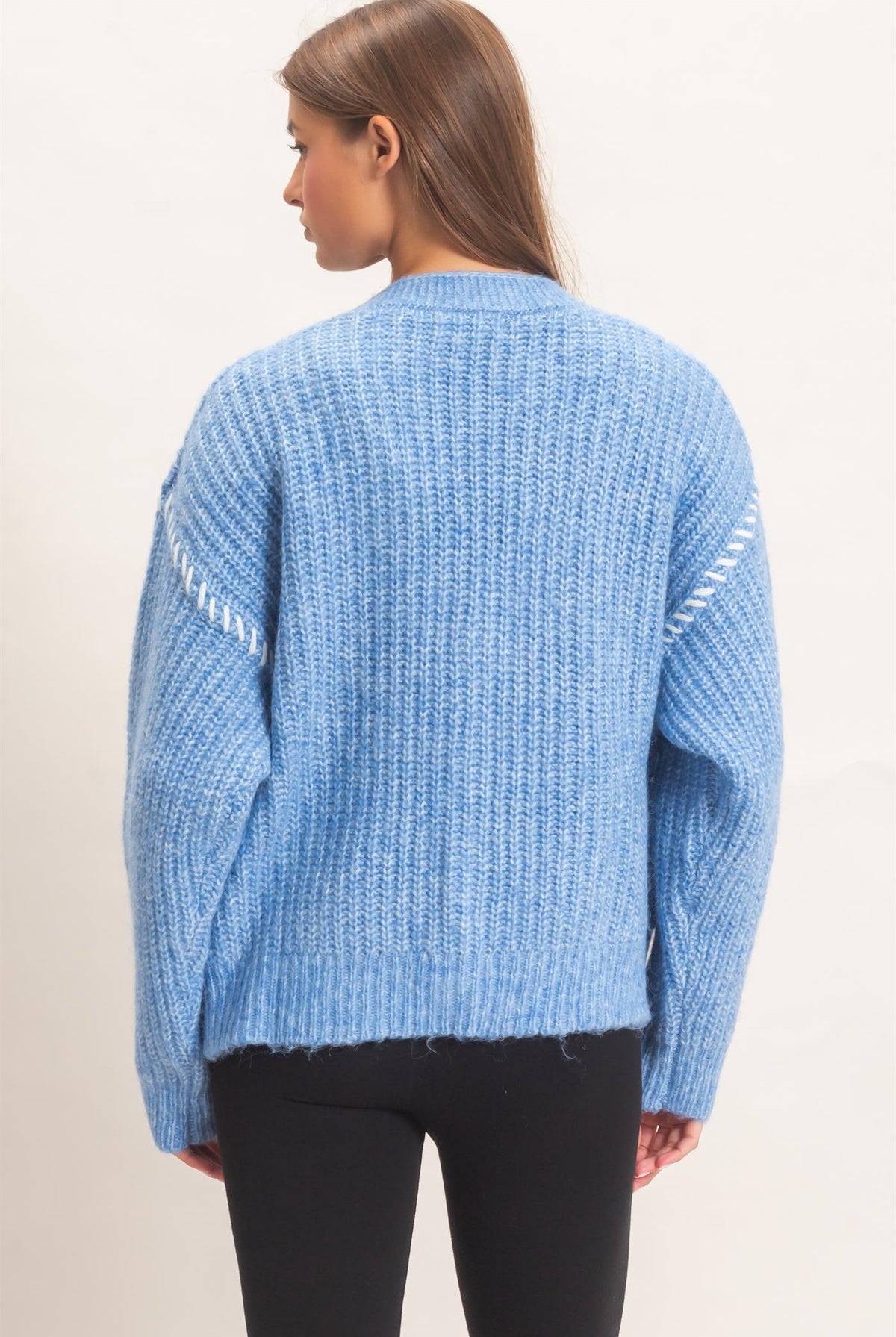 Wholesale Blanket Stitch Oversized Sweater Cardigan Cardigans DZ26E296 BLUE DOUBLE ZERO