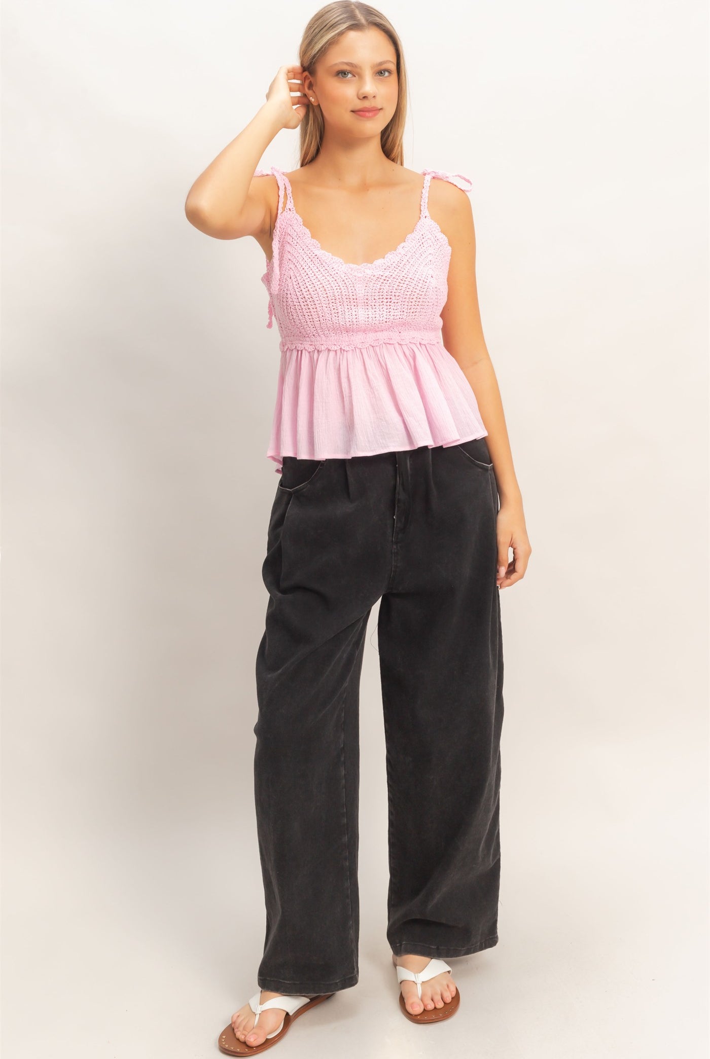 Wholesale Drawstring Wide-Leg Pants Pants HF26A393 BLACK HYFVE