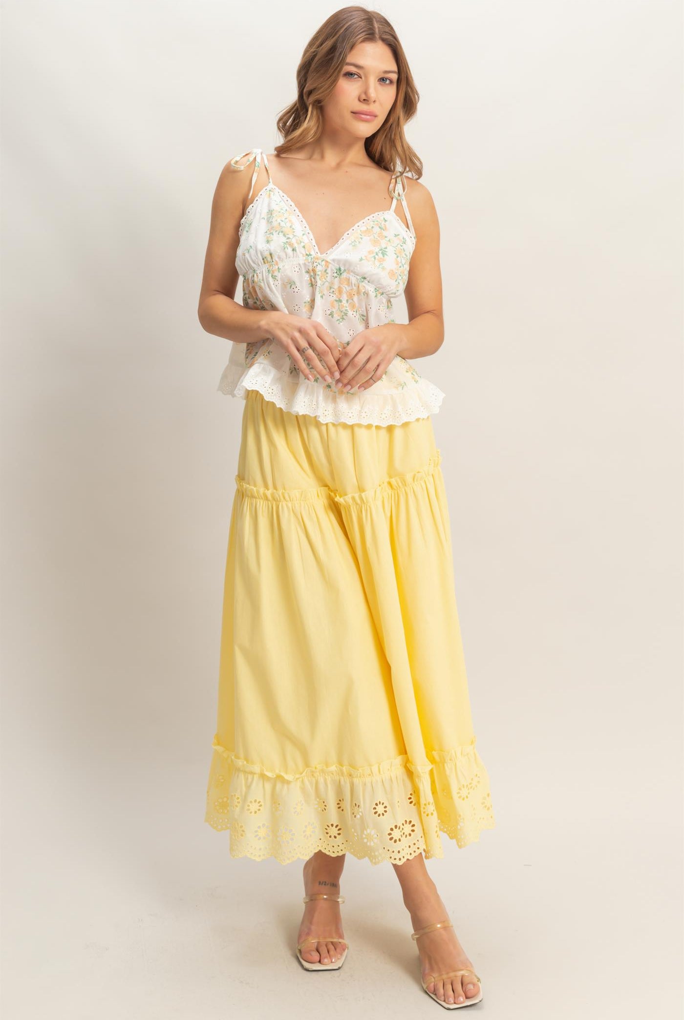 Wholesale Floral Lace Trim Camisole Camisoles HF26C362-D YELLOW HYFVE