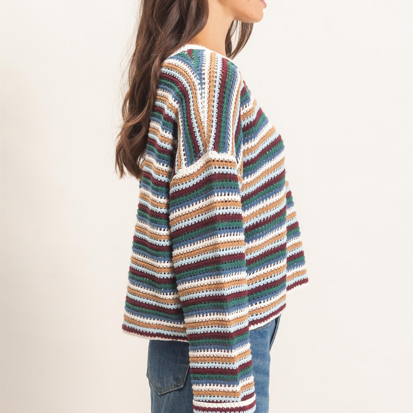 Wholesale Striped Boat Neck Sweater Sweaters HF26E681 ECRU COMBO HYFVE