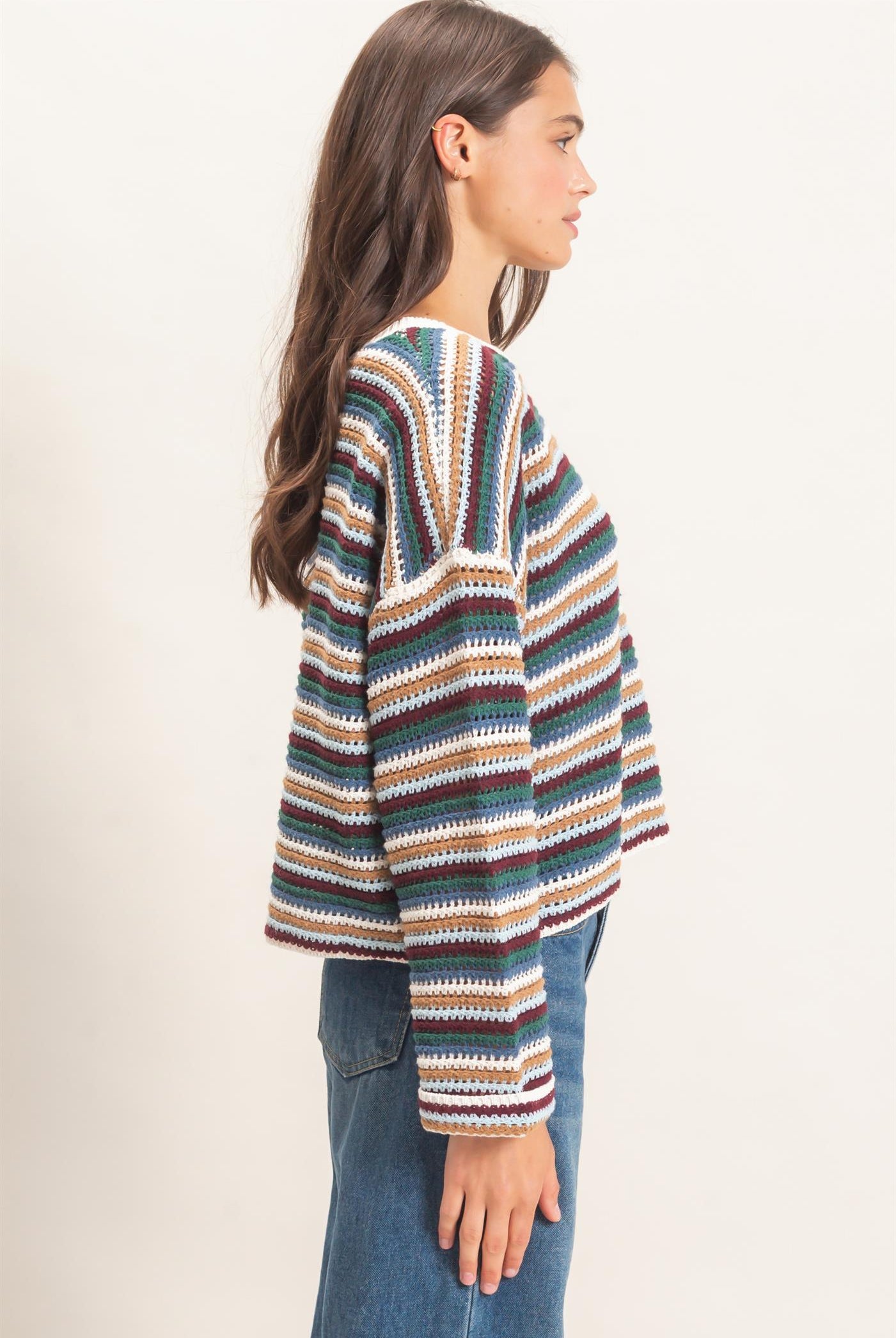 Wholesale Striped Boat Neck Sweater Sweaters HF26E681 ECRU COMBO HYFVE