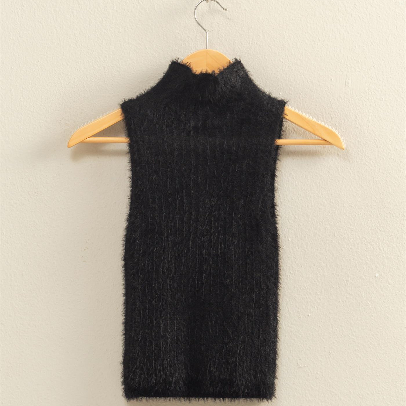 Wholesale Ribbed Sleeveless High Neck Knit Top Clothing Tops DZ25F113 BLACK HYFVE