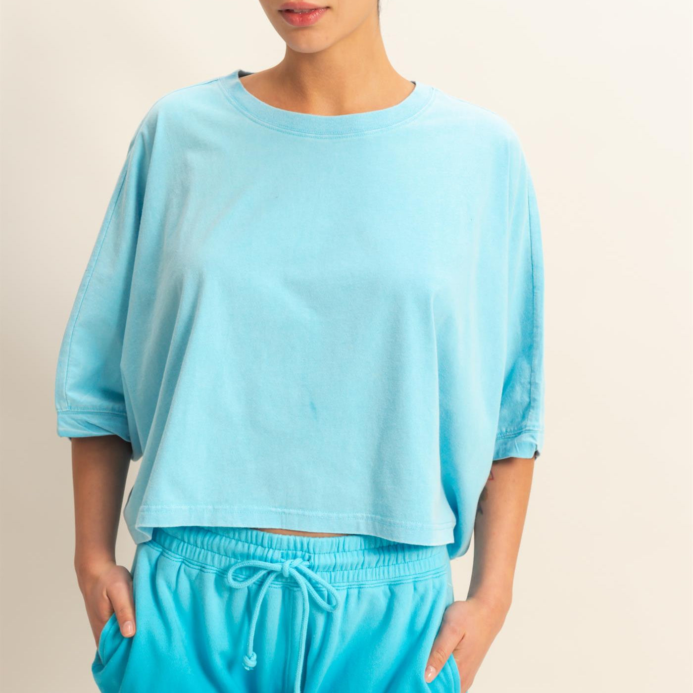 Wholesale Flowy Bat Wing Sleeves Knit Top Clothing Tops DZ25A797 AQUA BLUE DOUBLE ZERO