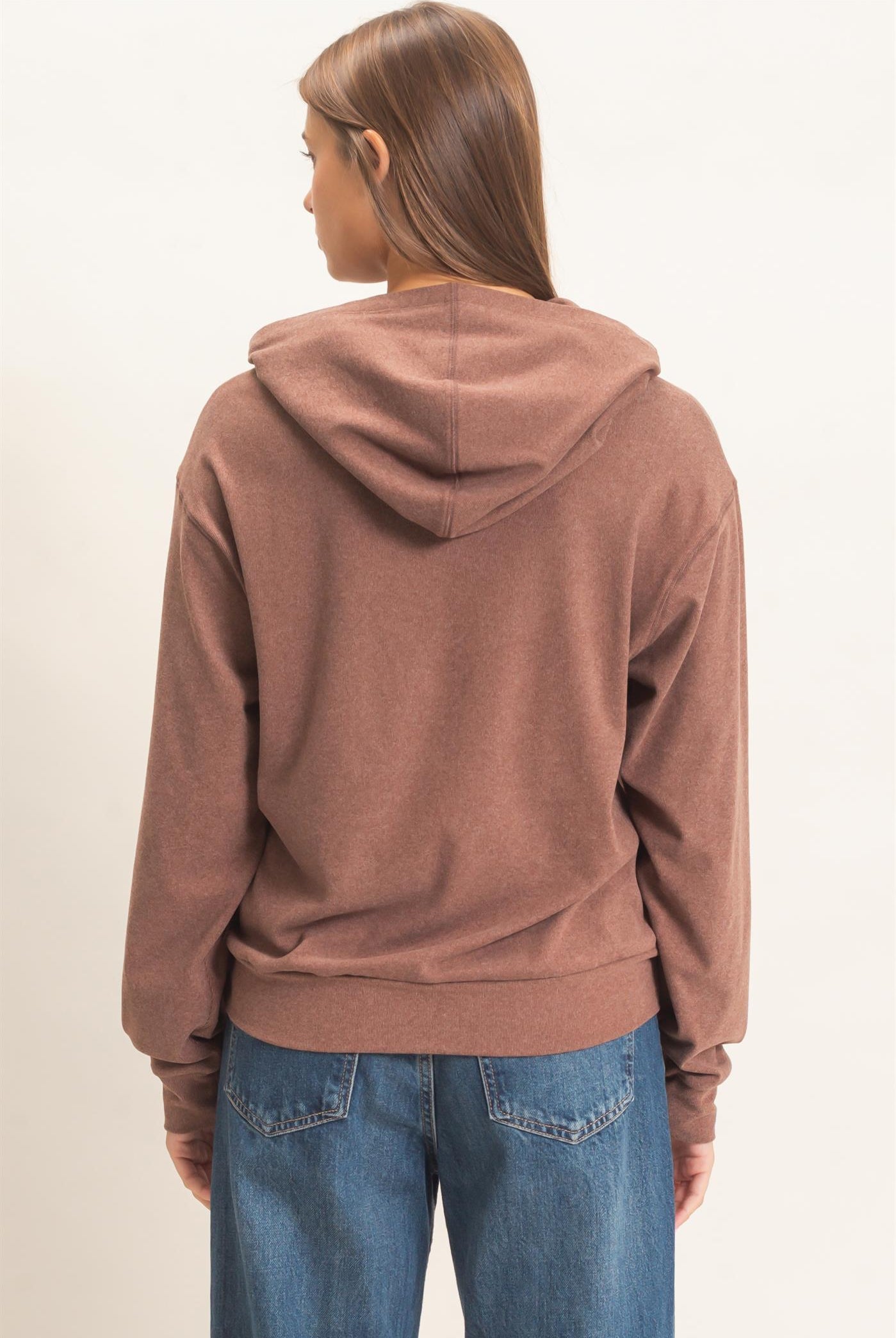 Wholesale Long Sleeve Hoodie With Kangaroo Pocket Hoodies DZ26F276 DARK BROWN DOUBLE ZERO