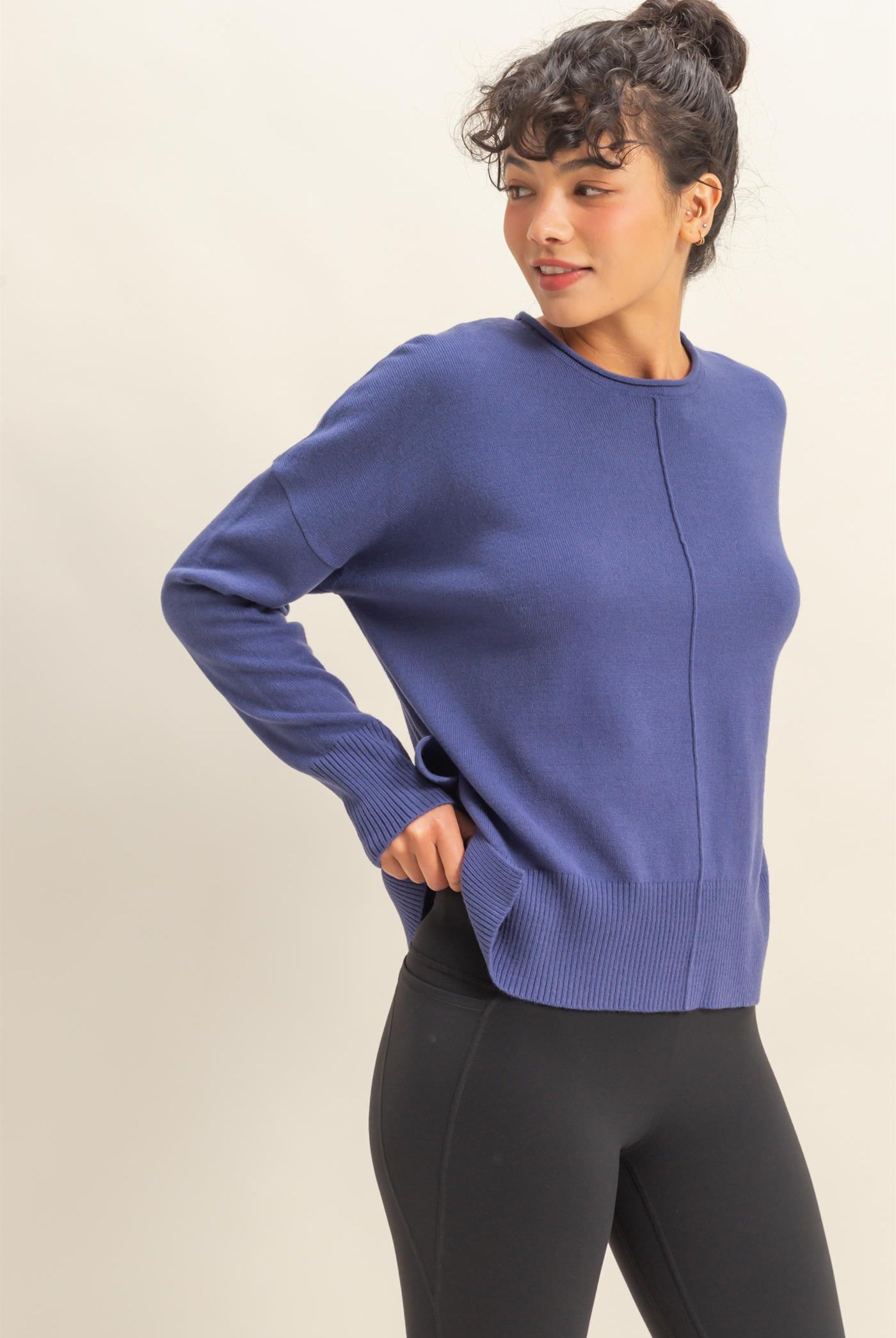 Wholesale Not A Player Roll Neck Drop Shoulder Sweater Sweaters DZ25C938 DUSTY INDIGO DOUBLE ZERO
