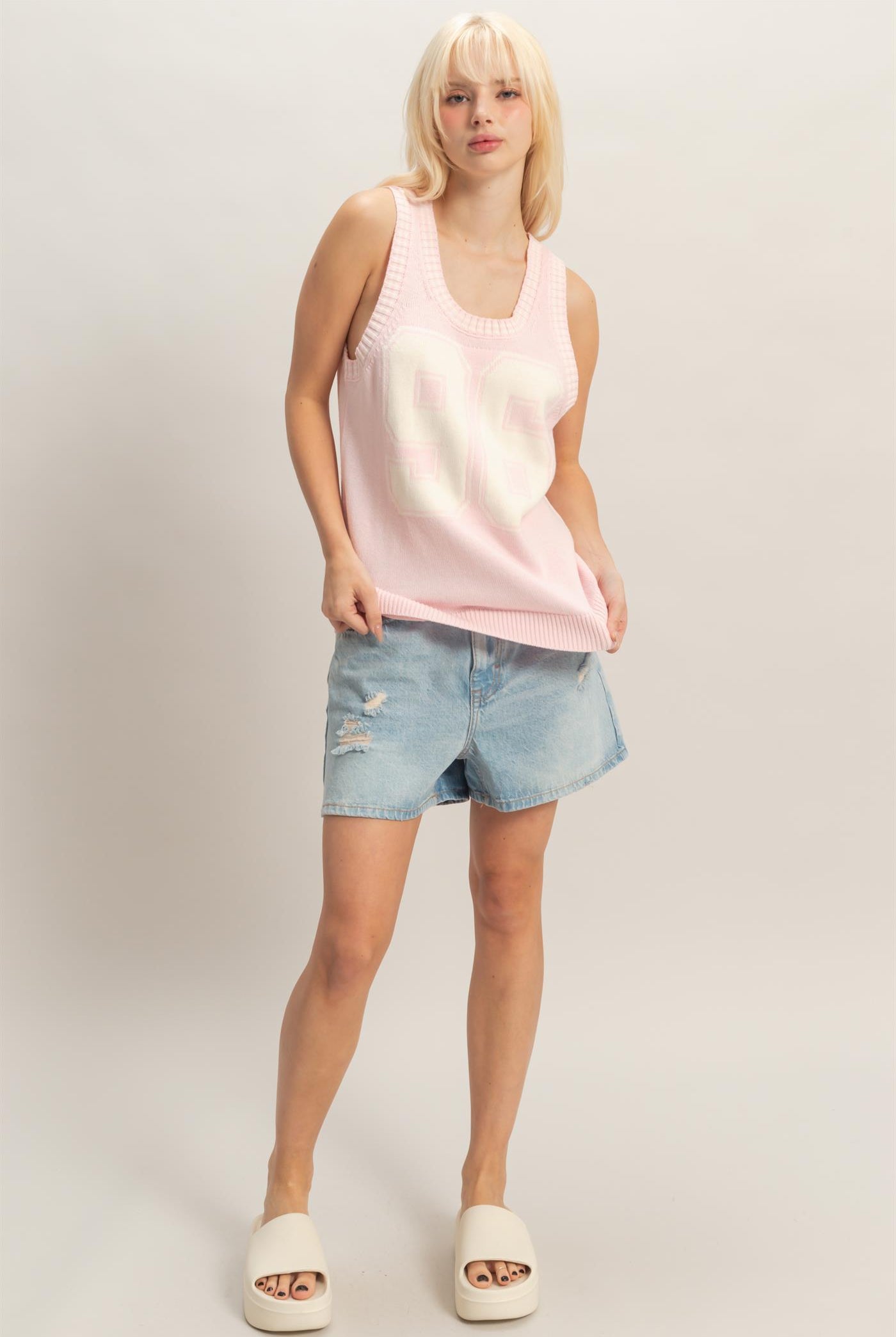 Wholesale Number Graphic Knit Tank Top Tank Tops DZ26A821 SOFT PINK DOUBLE ZERO