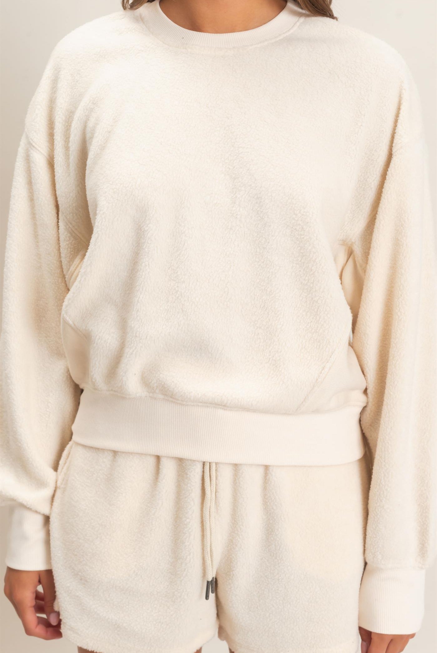 Wholesale Contrast Sweatshirt & Shorts Set Clothing DZ25F478-SET IVORY DOUBLE ZERO