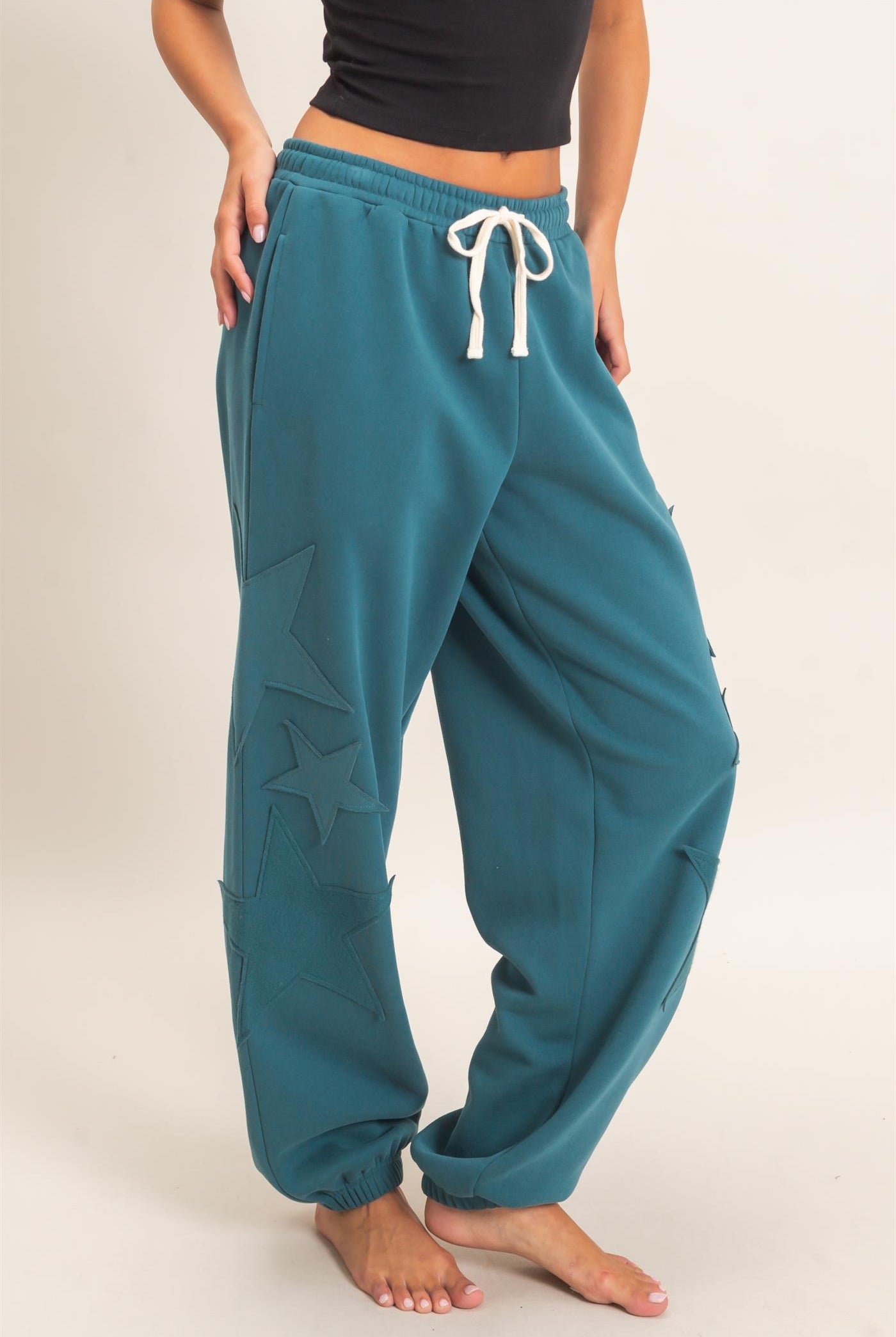 Wholesale Star Patch Jogger Pants Joggers DZ26E889 DARK TEAL DOUBLE ZERO