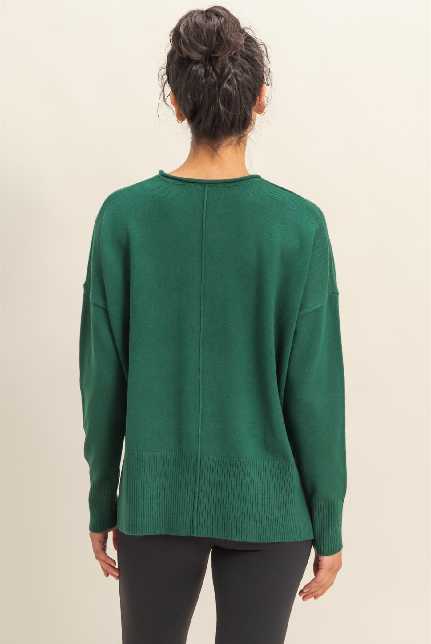 Wholesale Not A Player Roll Neck Drop Shoulder Sweater Sweaters DZ25C938 DARK GREEN DOUBLE ZERO