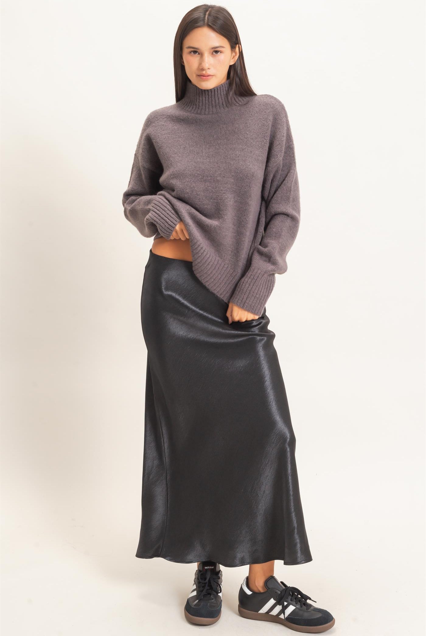 Wholesale Satin Midi Skirt Skirts DZ26C962 BLACK DOUBLE ZERO