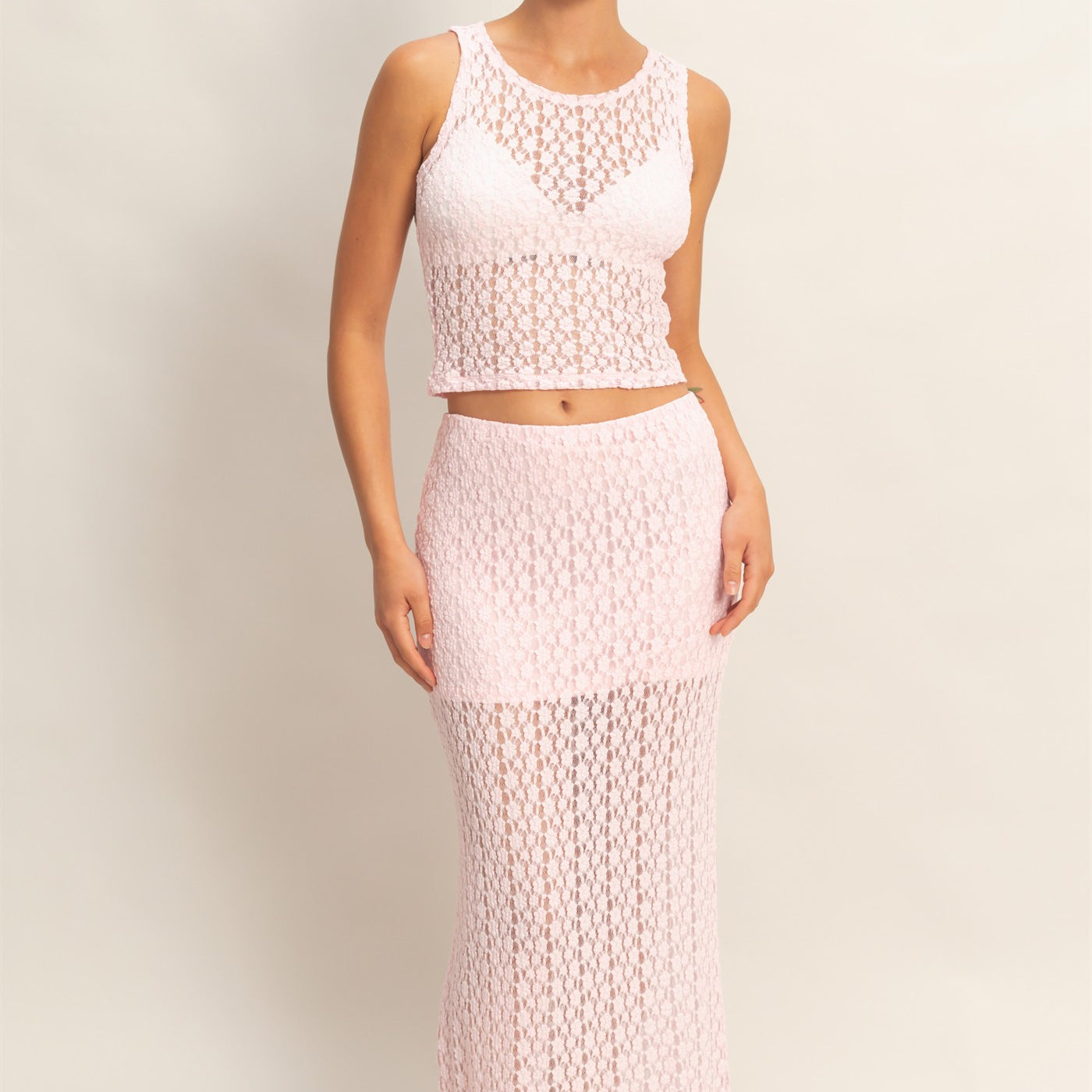Wholesale Round Neck Lace Top & Lace Maxi Skirt Set Clothing DZ26C670-SET SOFT PINK DOUBLE ZERO
