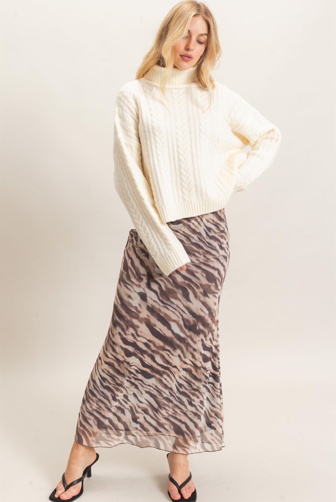 Wholesale Printed Mesh Maxi Skirt Skirts HF26F214 TAUPE/ANIMAL HYFVE
