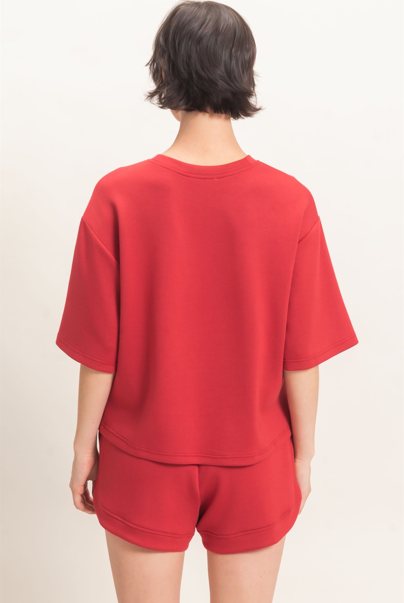 Wholesale Loose Fit Crew Neck Short Sleeve Top Clothing Tops DZ26C965 DARK RED DOUBLE ZERO