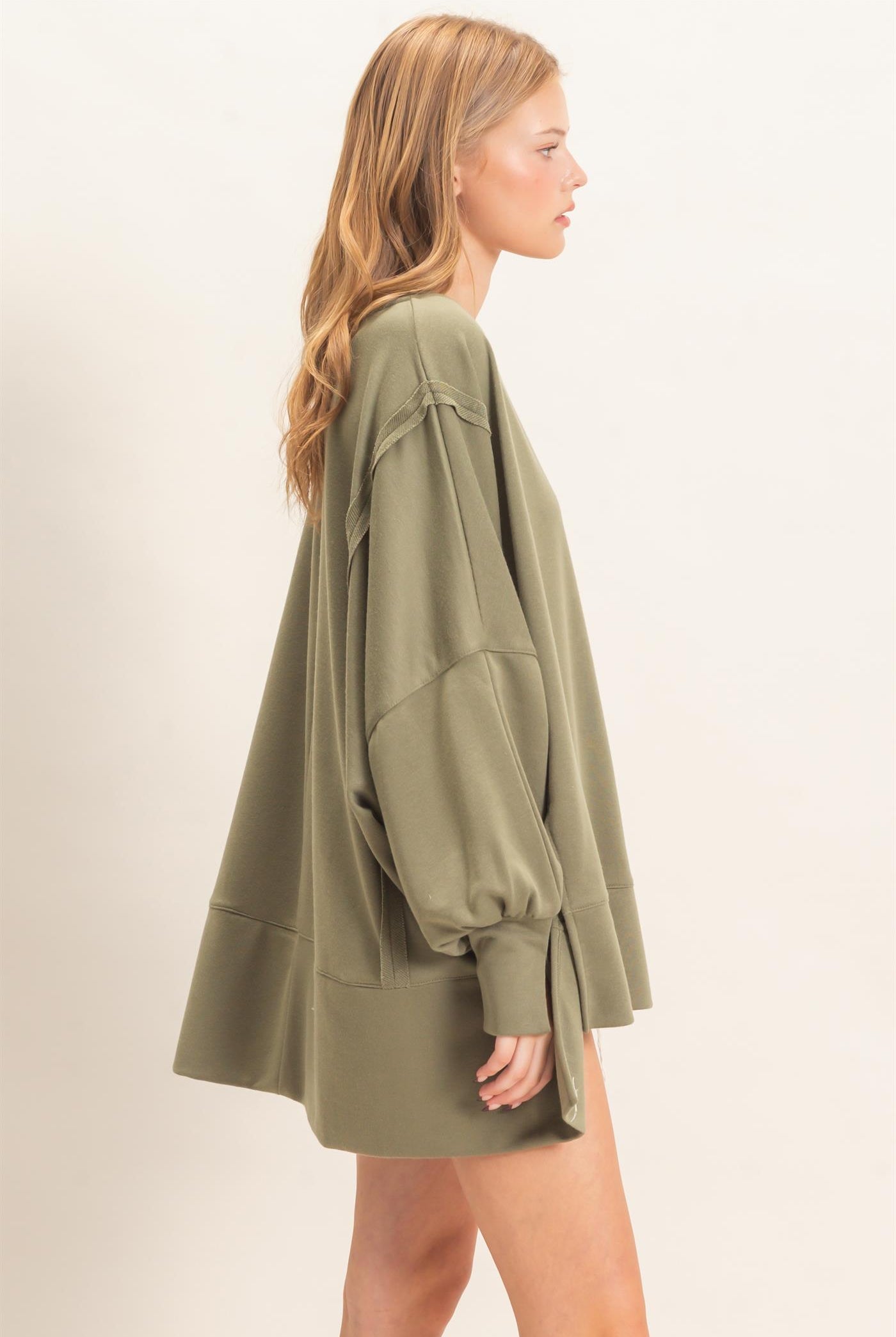 Wholesale Oversized Crew Neck Sweatshirt Sweatshirts HF26F132 OLIVE HYFVE
