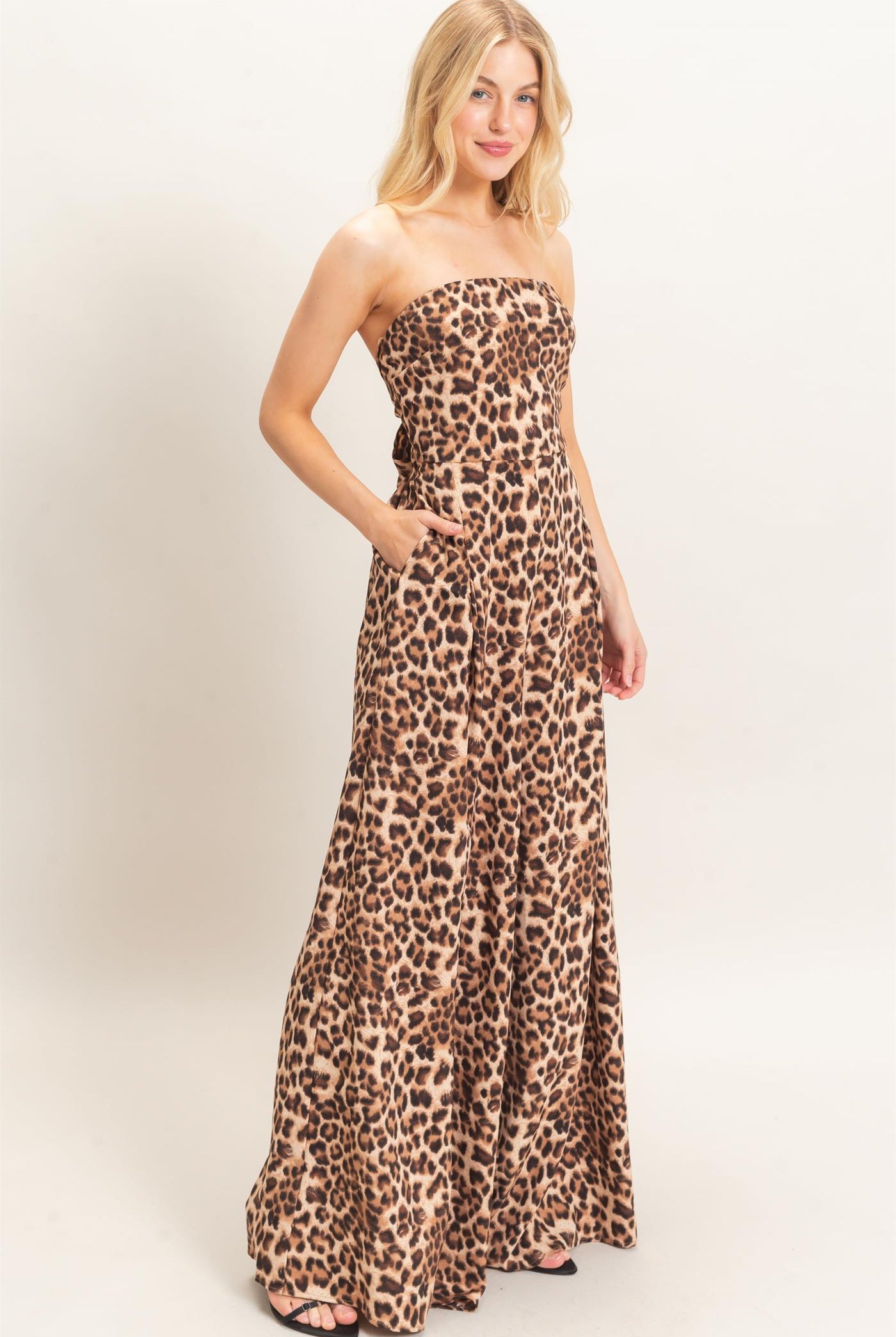 Wholesale Leopard Print Strapless Jumpsuit Clothing HF26F208 BROWN HYFVE