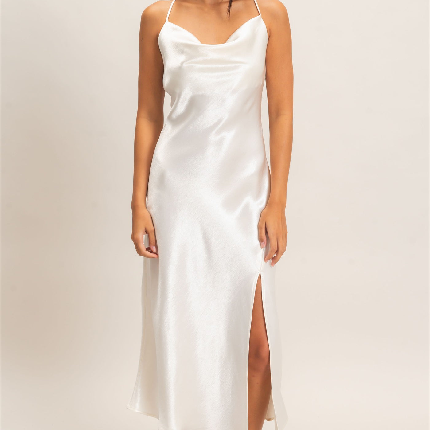 Wholesale Cowl Neck Satin Slip Dress Dresses DZ26E251 CREAM DOUBLE ZERO