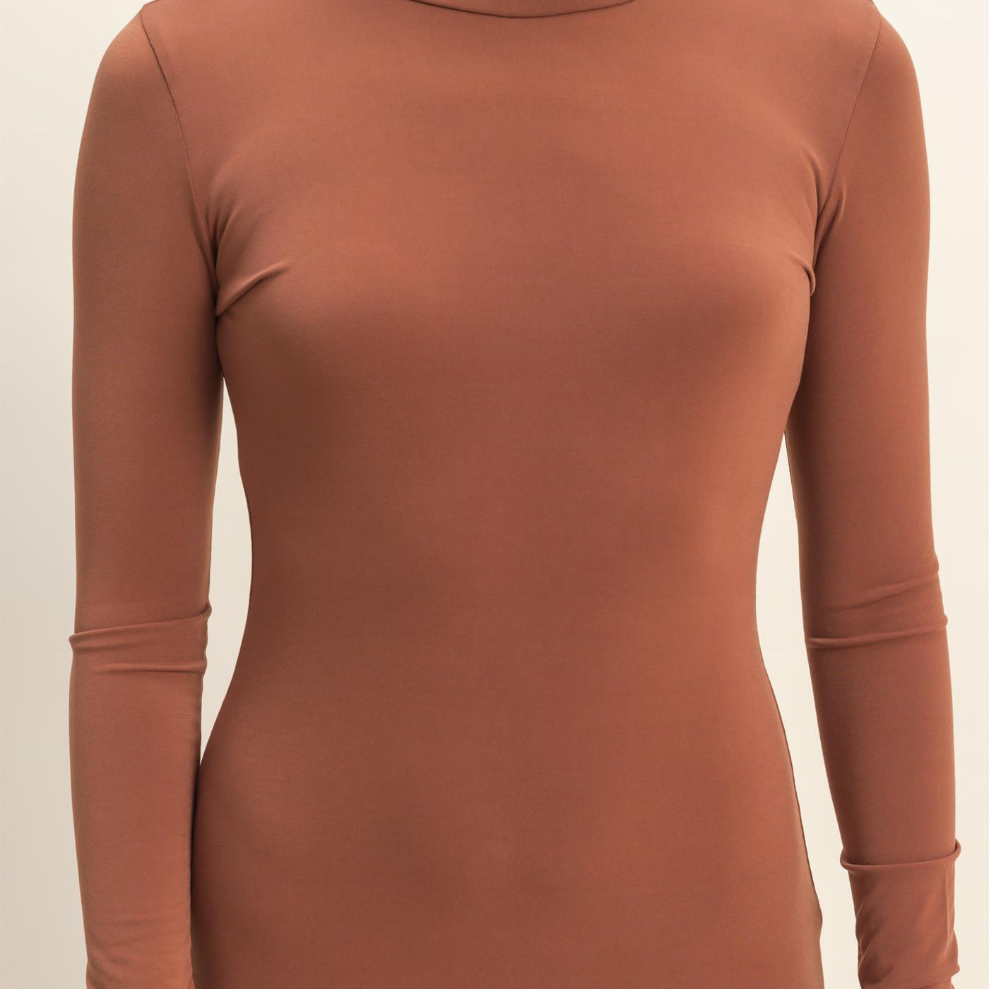 Wholesale Turtleneck Long Sleeve Maxi Dress Dresses DZ25F129 CHESTNUT DOUBLE ZERO