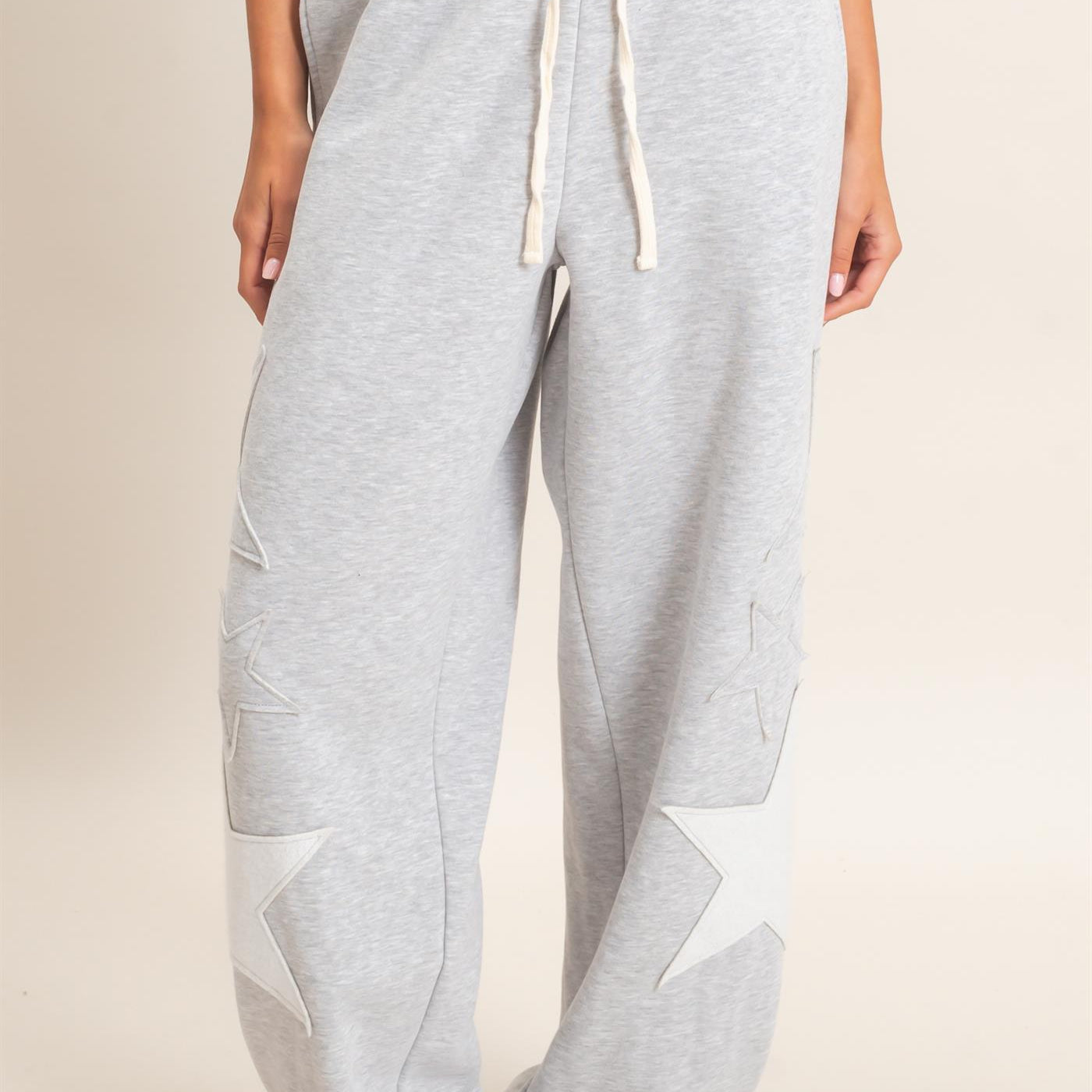 Wholesale Star Patch Jogger Pants Joggers DZ26E889 HEATHER GRAY DOUBLE ZERO