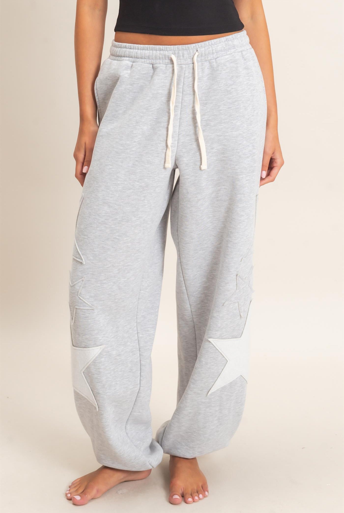 Wholesale Star Patch Jogger Pants Joggers DZ26E889 HEATHER GRAY DOUBLE ZERO