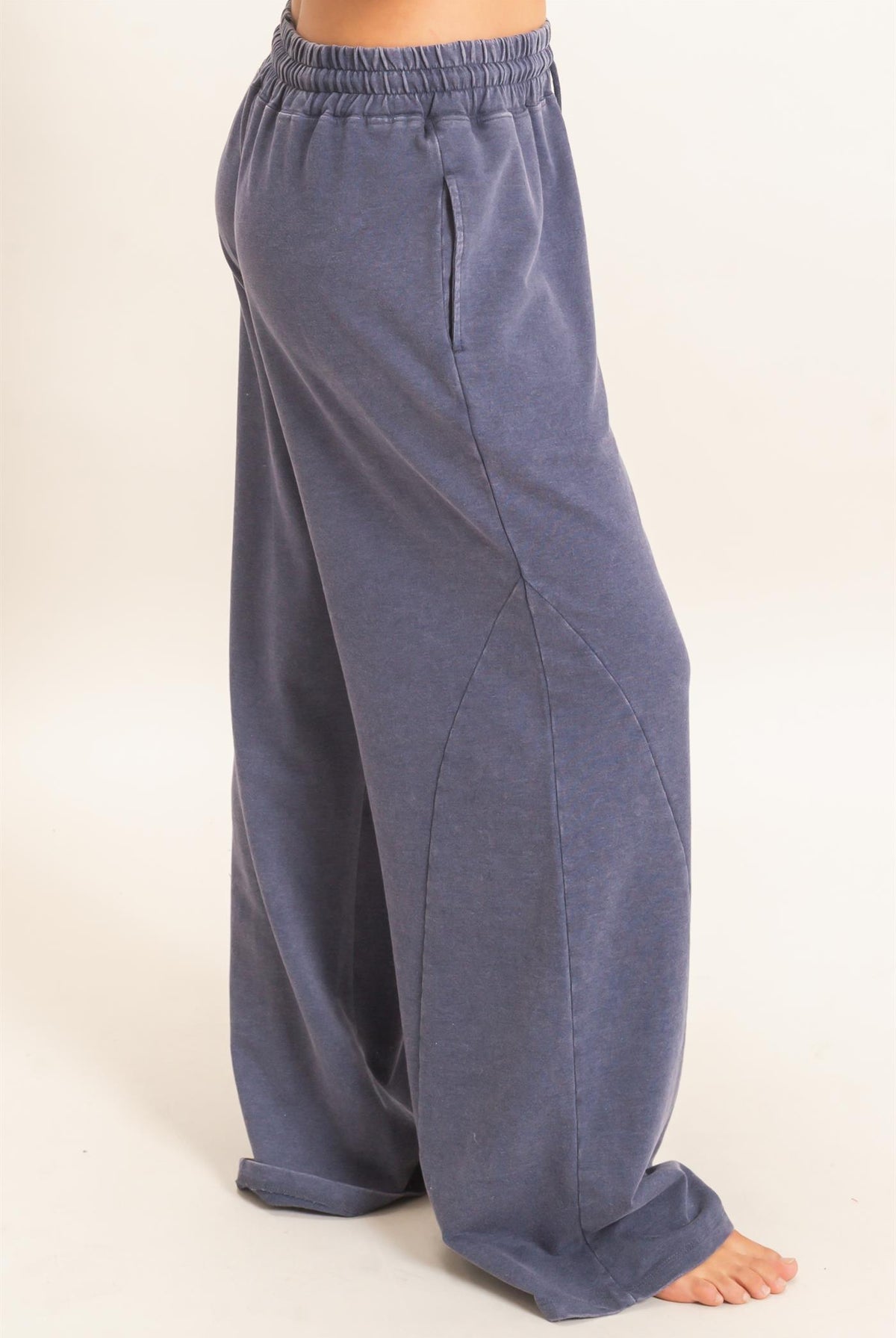 Wholesale Mineral Washed Wide Leg Pants Pants DZ26F082 NAVY DOUBLE ZERO