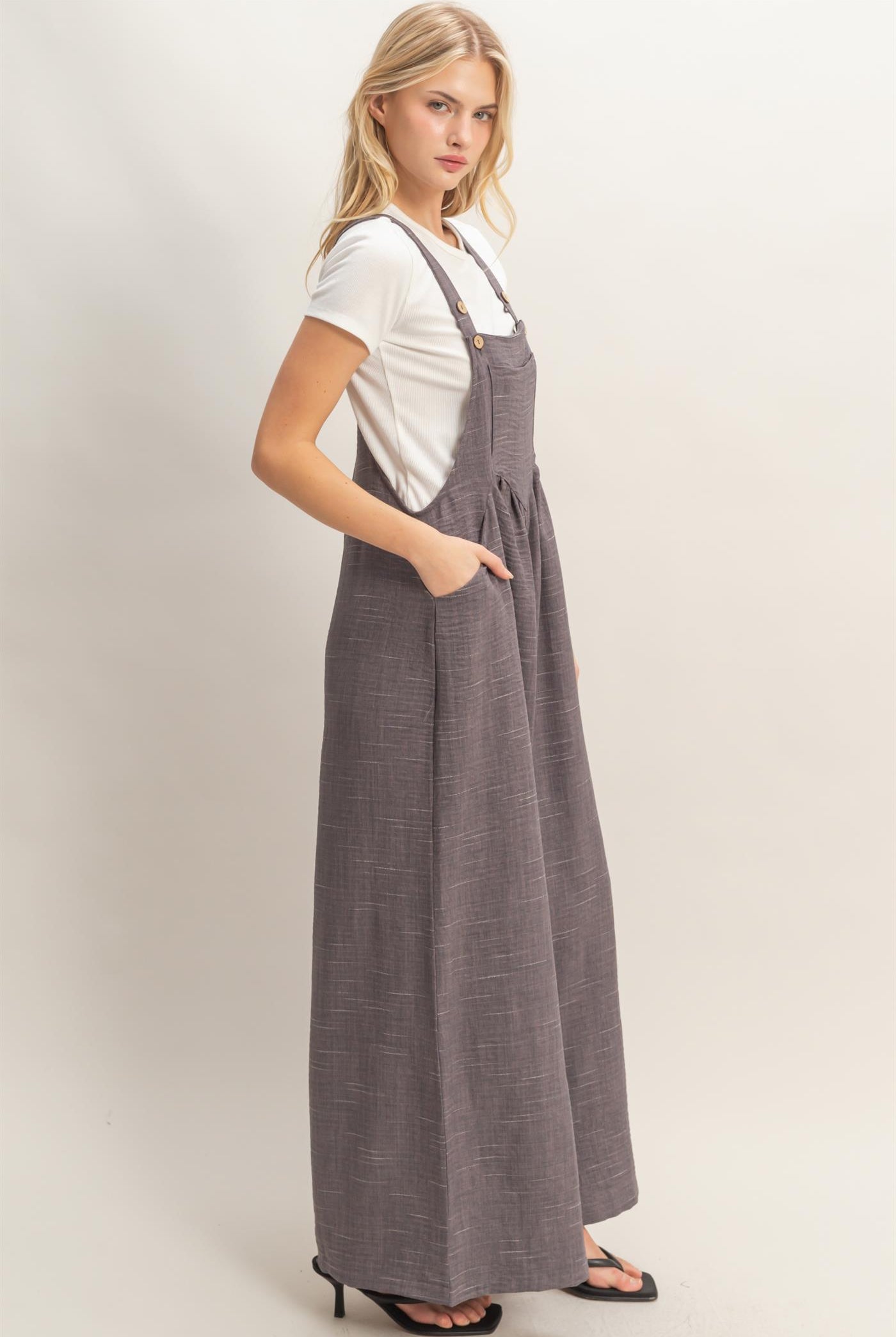 Wholesale Wide Leg Overall Jumpsuit Clothing HF26C322 CHARCOAL HYFVE