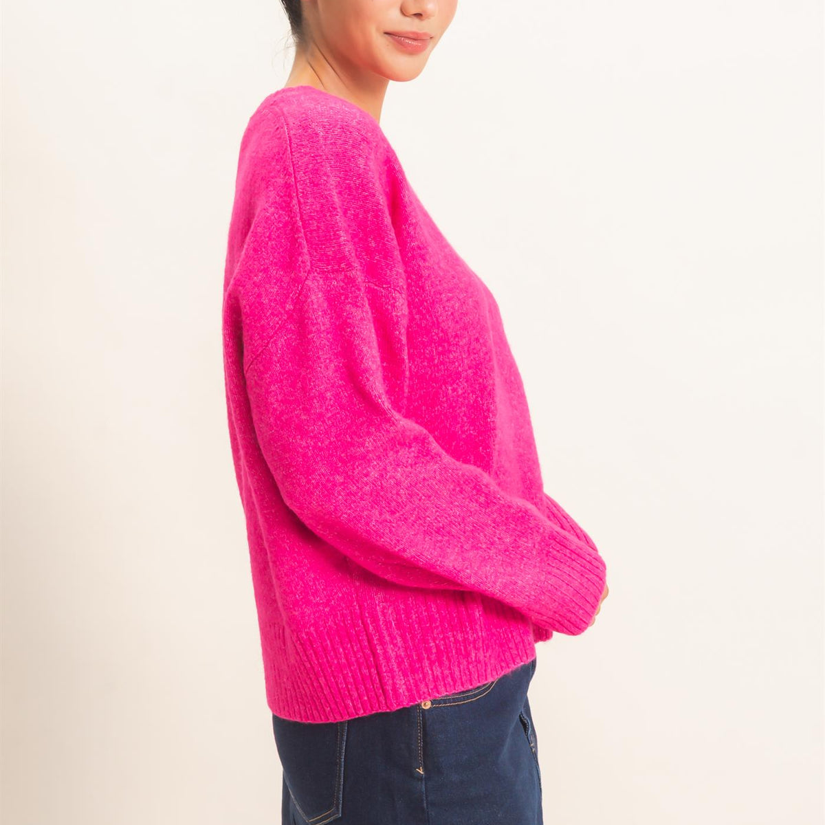 Wholesale Relaxed Fit Crew Neck Sweater Sweaters DZ26E956 FUCHSIA DOUBLE ZERO