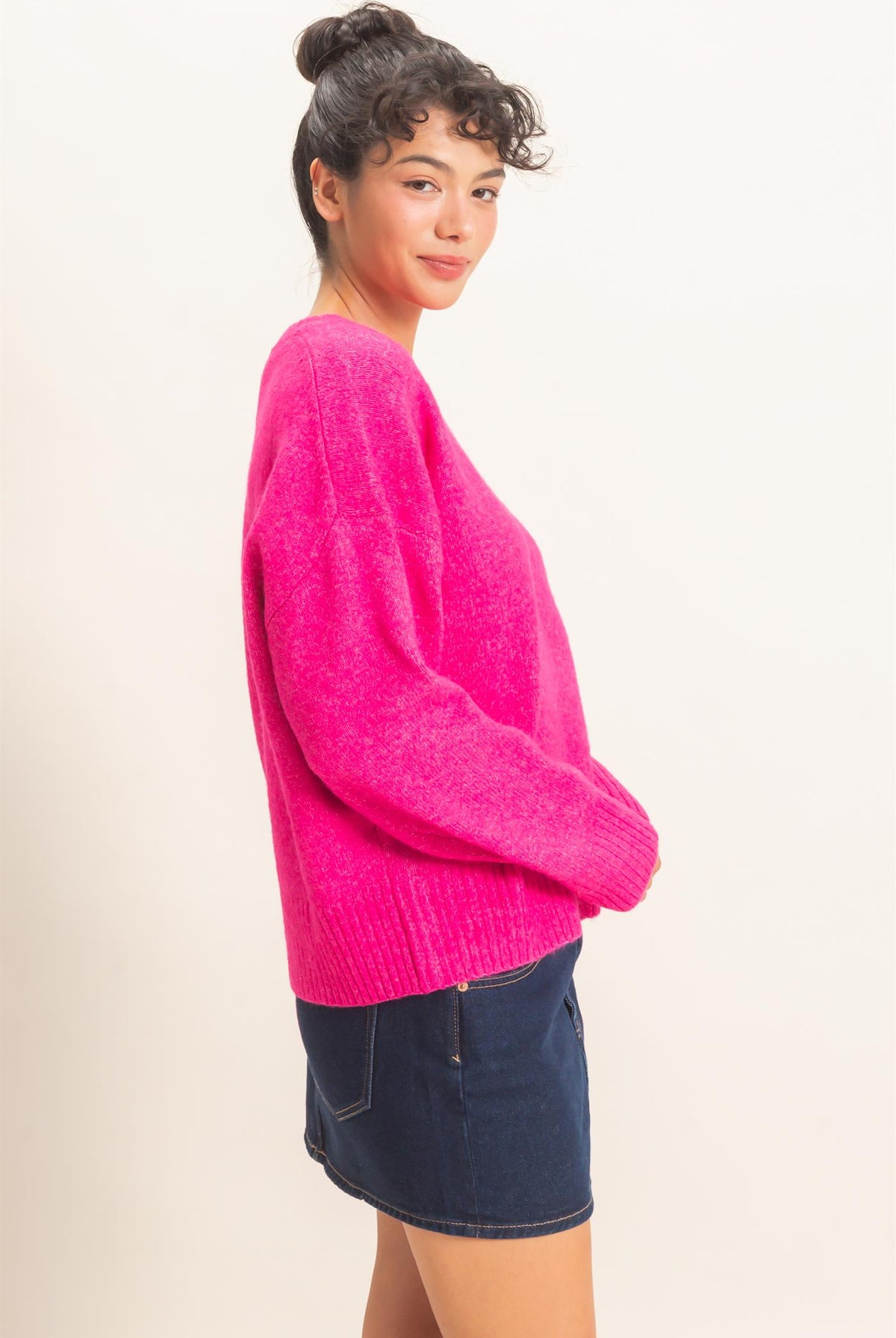 Wholesale Relaxed Fit Crew Neck Sweater Sweaters DZ26E956 FUCHSIA DOUBLE ZERO