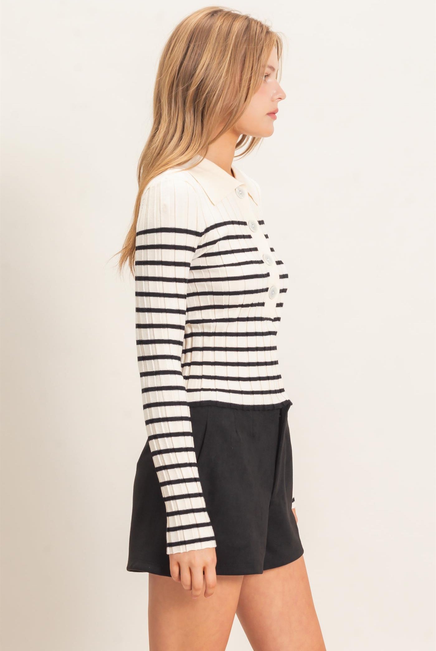 Wholesale Ribbed Collared Sweater Sweaters HF26E534 CREAM HYFVE