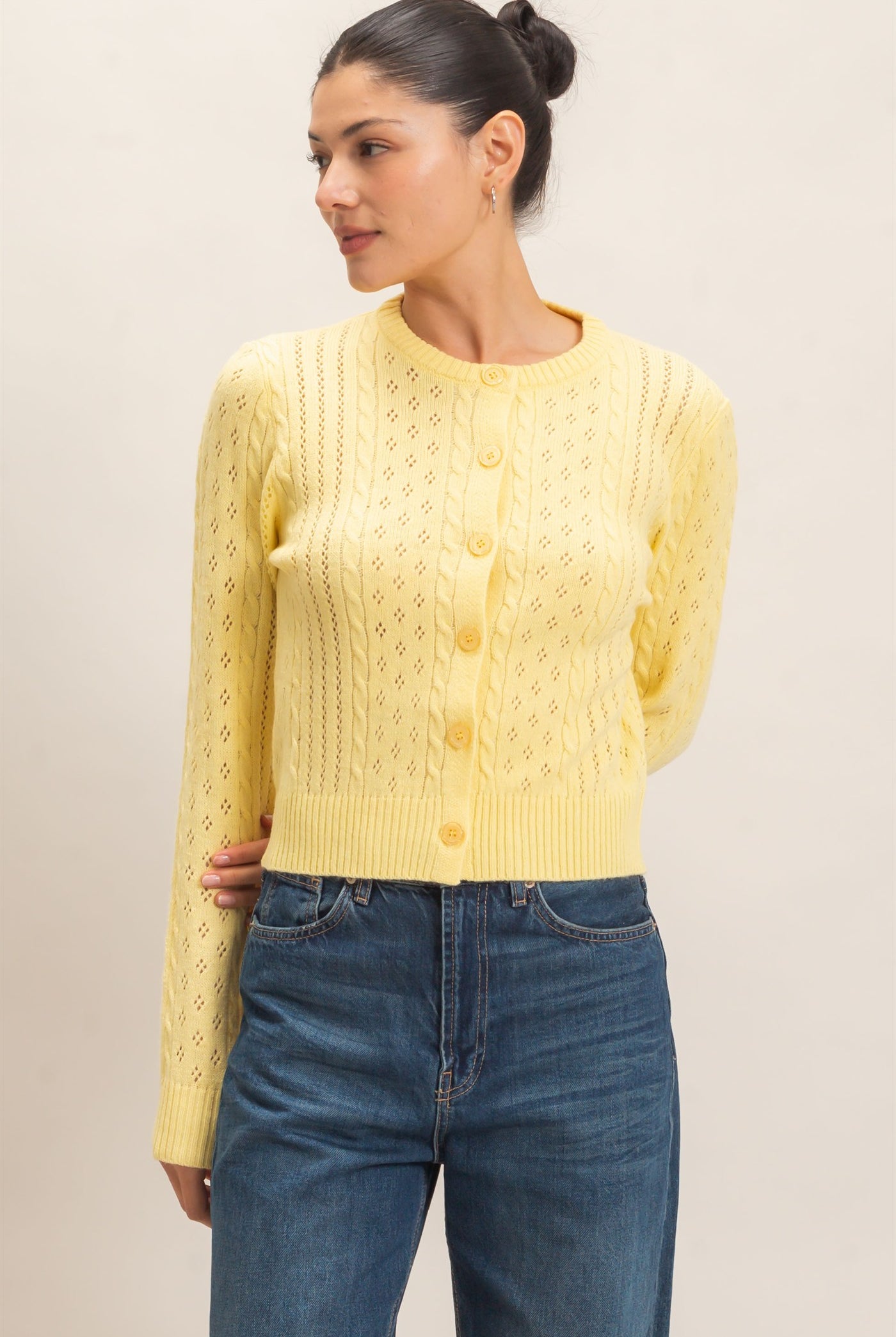 Wholesale Cable Knit Cardigan Cardigans HF26E150 PASTEL YELLOW HYFVE