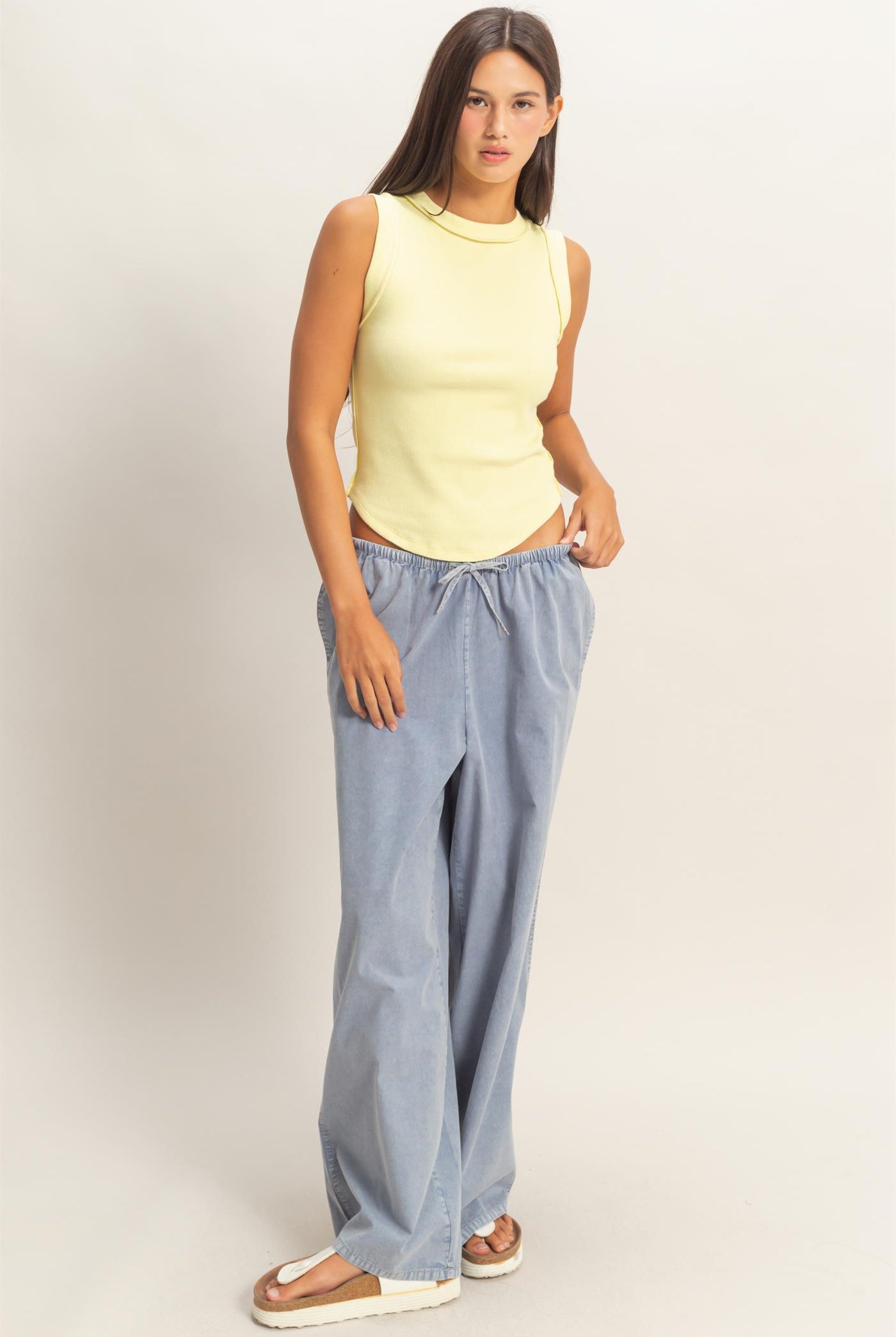 Wholesale Seam Detail Tank Top Tank Tops DZ26A369 PALE YELLOW DOUBLE ZERO