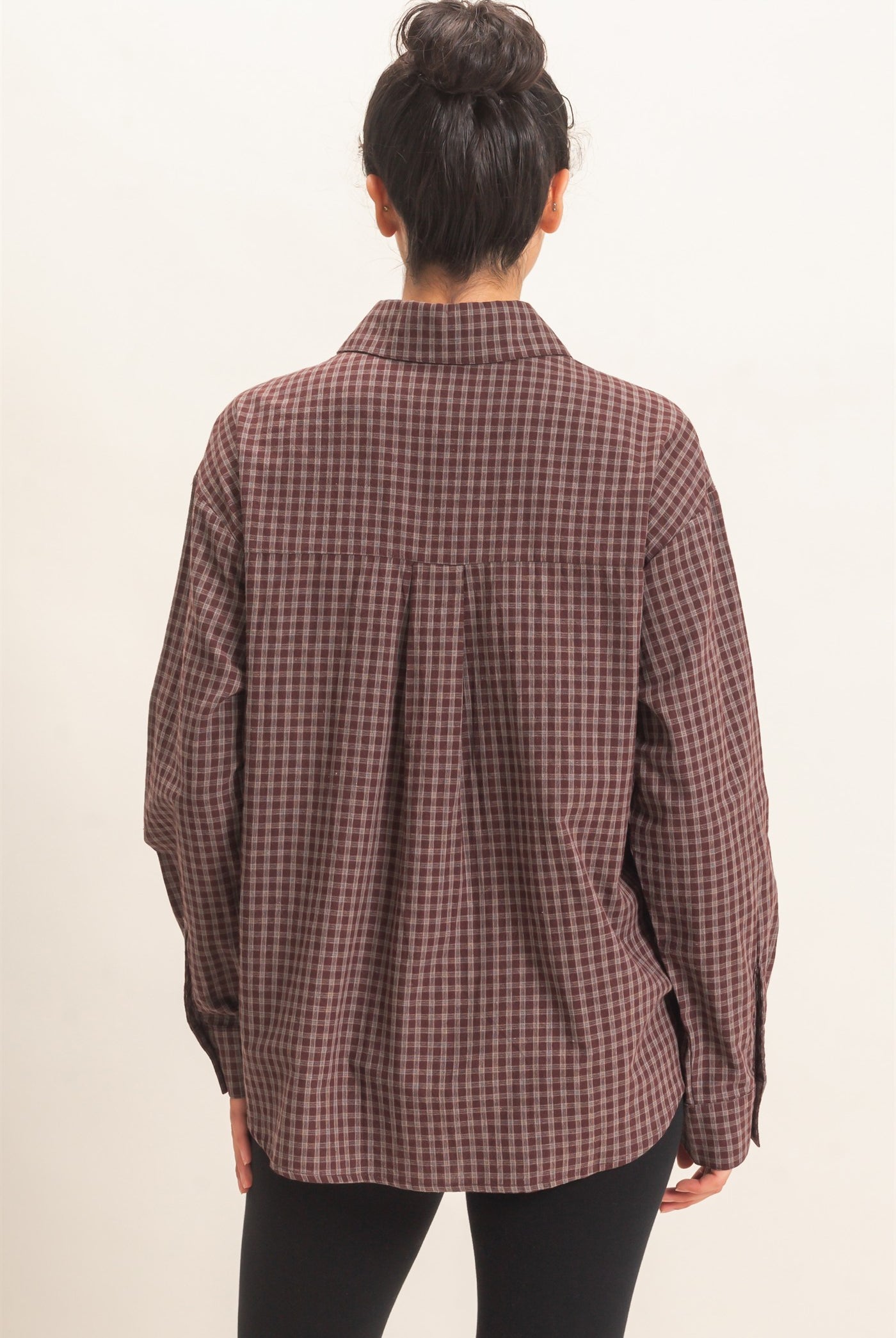 Wholesale Plaid Button-Up Shirt Shirts DZ26F012 BROWN DOUBLE ZERO