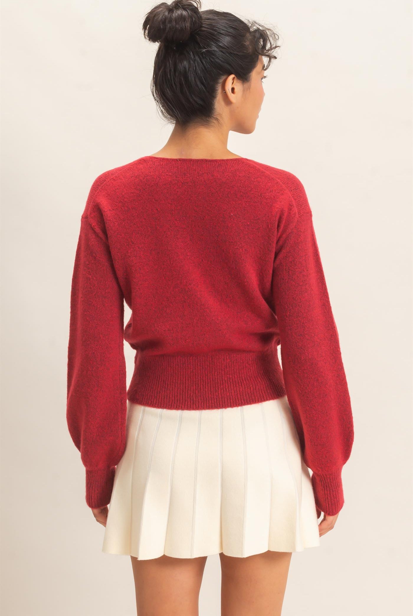 Wholesale Wrap V Neck Sweater Sweaters DZ26E948 DARK RED DOUBLE ZERO