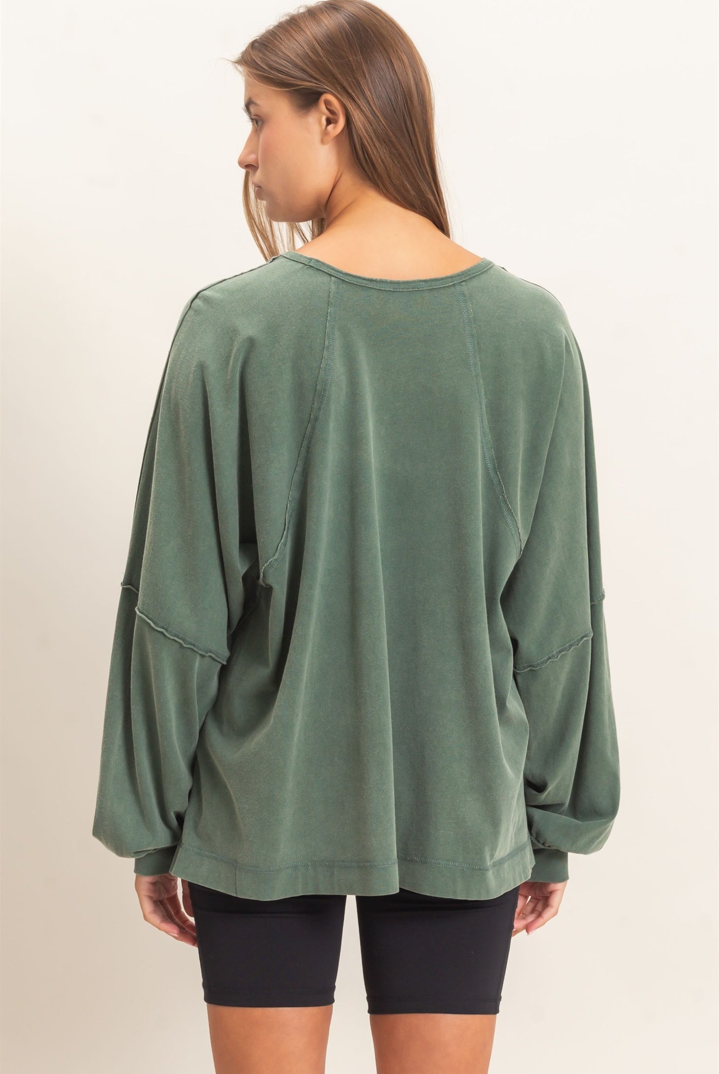 Wholesale Raglan Sleeve Snow Wash Top Shirts DZ26E945 DARK GREEN DOUBLE ZERO