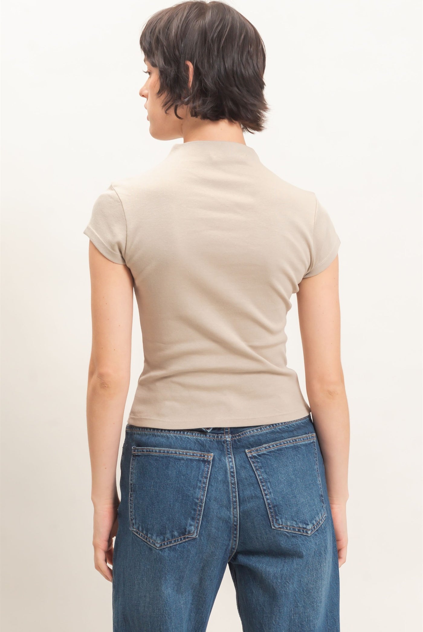 Wholesale Mock Neck Cap Sleeve Top Clothing Tops DZ26E323 WARM GRAY DOUBLE ZERO