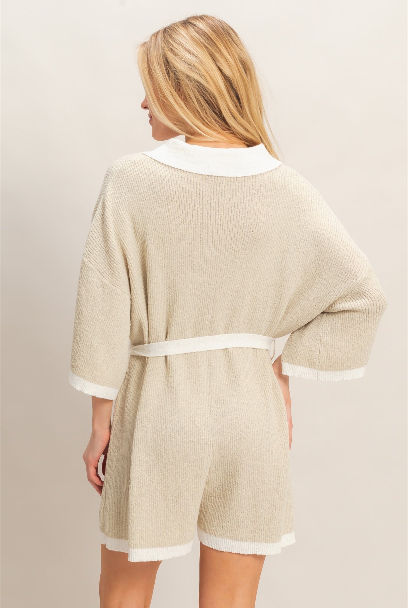 Wholesale Knit Romper With Contrast Tie Clothing HF26A408 SAND HYFVE