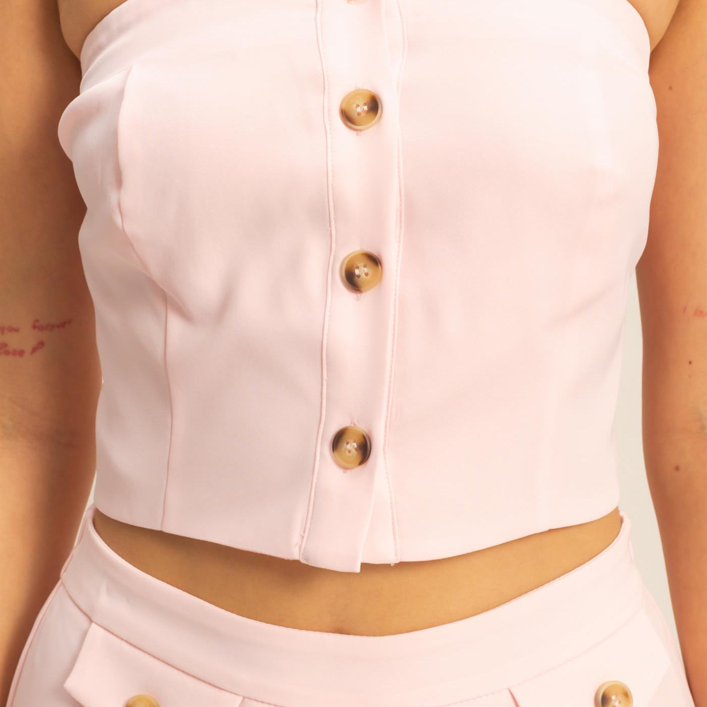 Wholesale Strapless Buttoned Top And Pants Set Clothing HF25E017-SET L.PINK HYFVE
