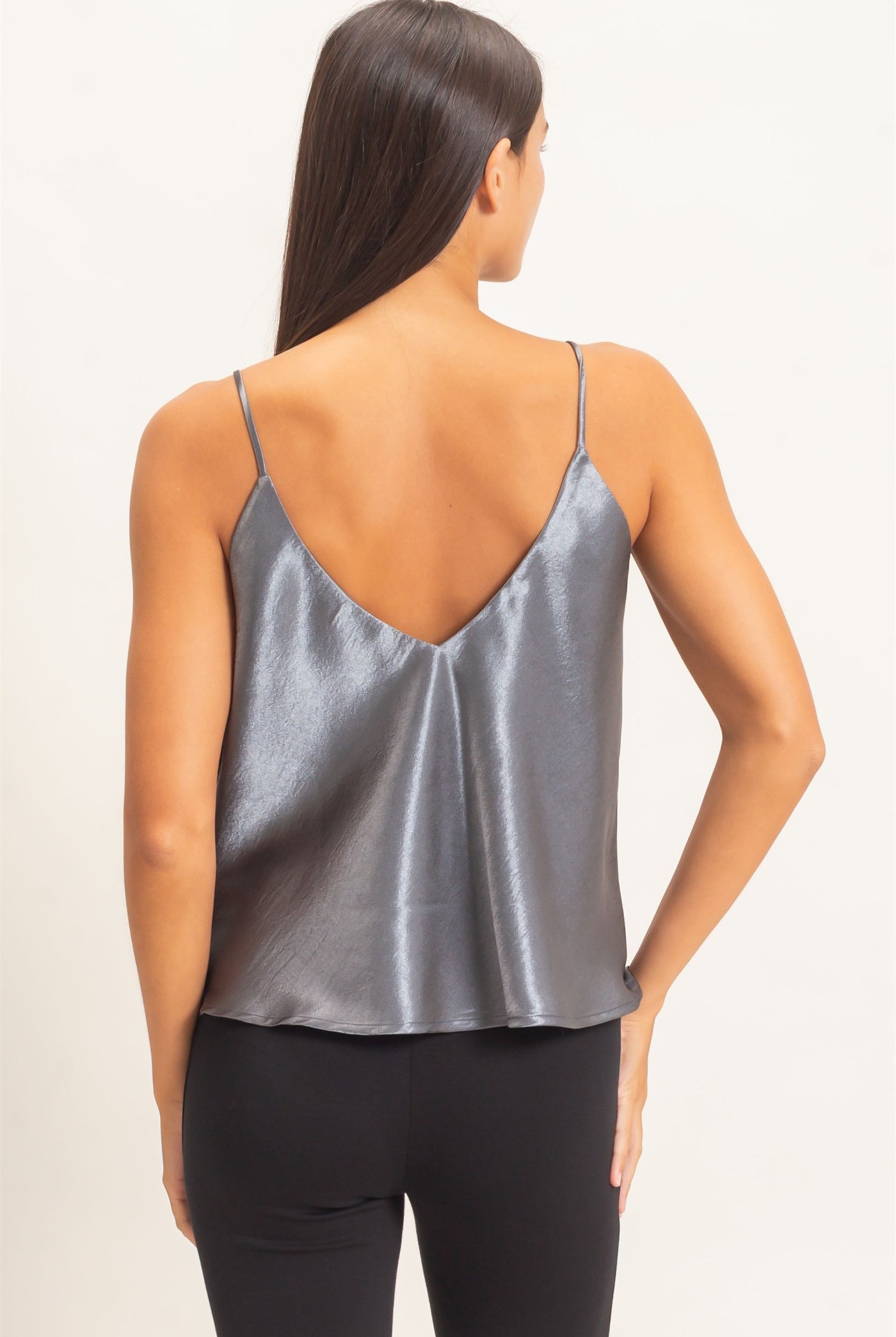 Wholesale V-Neck Satin Cami Top Camisoles DZ26C976 DARK GRAY DOUBLE ZERO