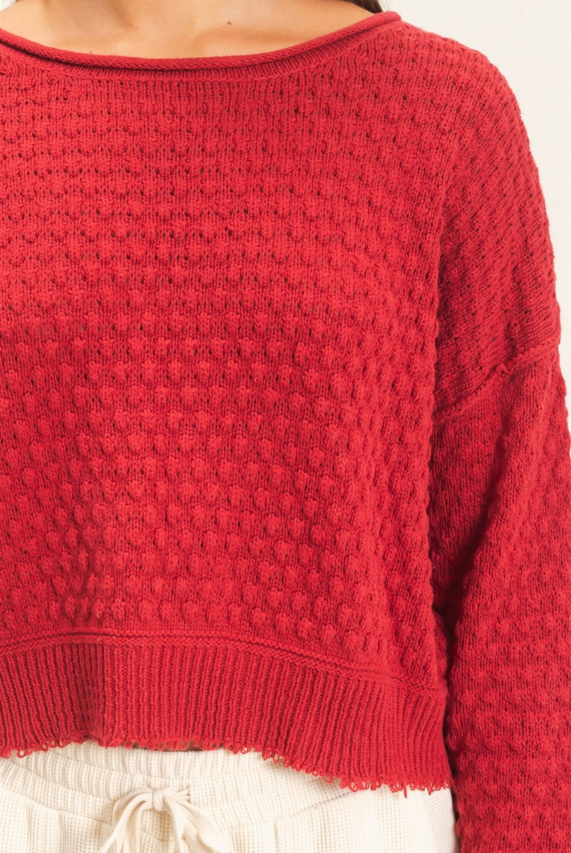 Wholesale Textured Boat Neck Sweater Sweaters DZ26E880 DARK RED DOUBLE ZERO