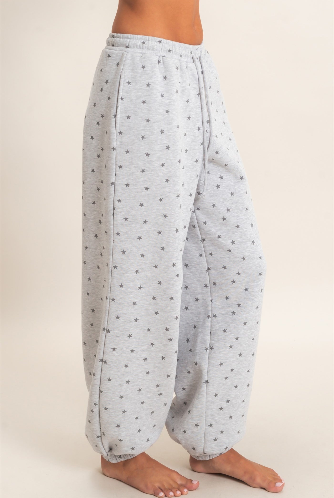 Wholesale Star Print Elastic Waist Jogger Pants Joggers DZ26E287 HEATHER GRAY DOUBLE ZERO