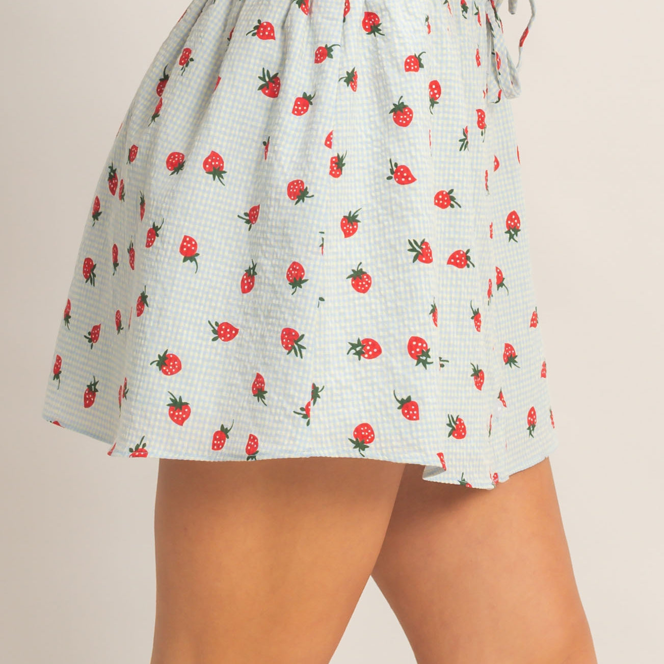 Wholesale Strawberry Print Gingham A-Line Skirt Skirts HF26A598 BLUE HYFVE