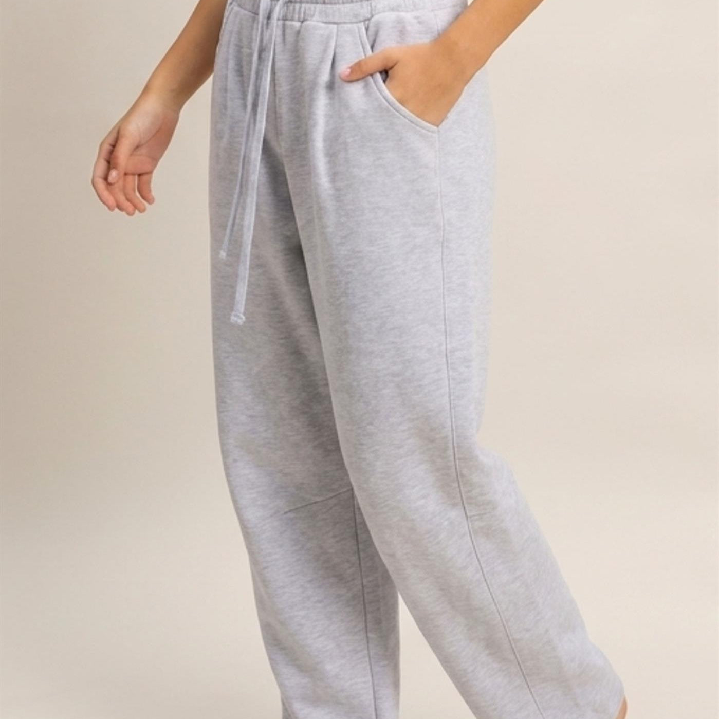 Wholesale Drawstring Waist Barrel Sweatpants Pants DZ26E290 HEATHER GRAY DOUBLE ZERO