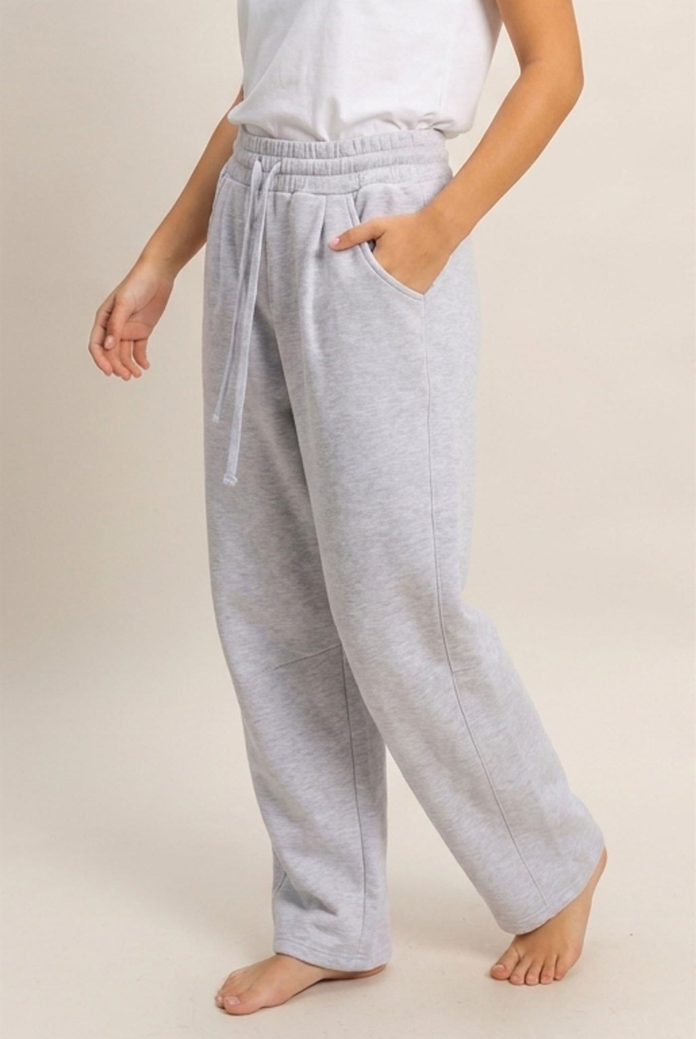 Wholesale Drawstring Waist Barrel Sweatpants Pants DZ26E290 HEATHER GRAY DOUBLE ZERO