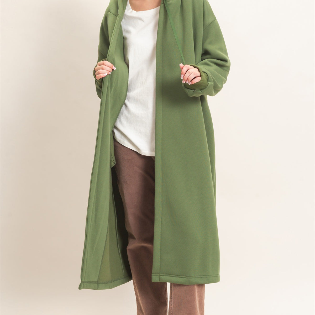 Wholesale Oversized Hooded Open Front Coat Coats & Jackets HF26F142-D OLIVE HYFVE