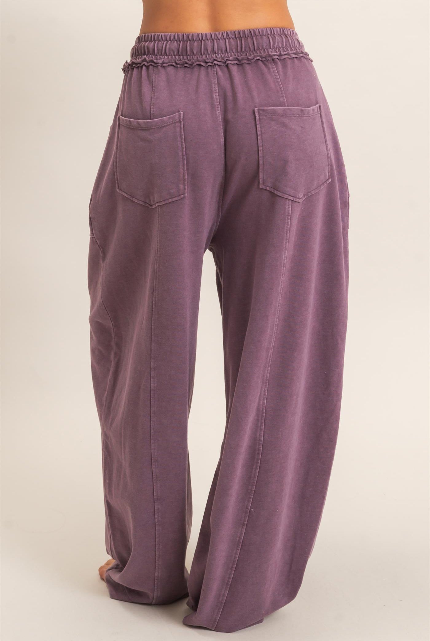 Wholesale Mineral Washed Barrel Sweatpants Pants DZ26F246 DARK CHERRY DOUBLE ZERO