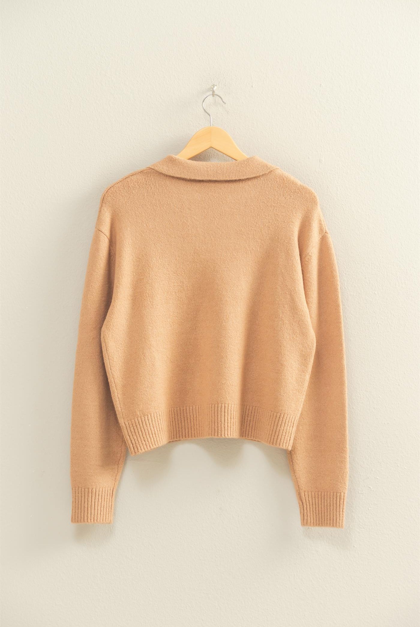 Wholesale Collared V Neck Sweater Sweaters DZ25C947 DARK TAUPE DOUBLE ZERO