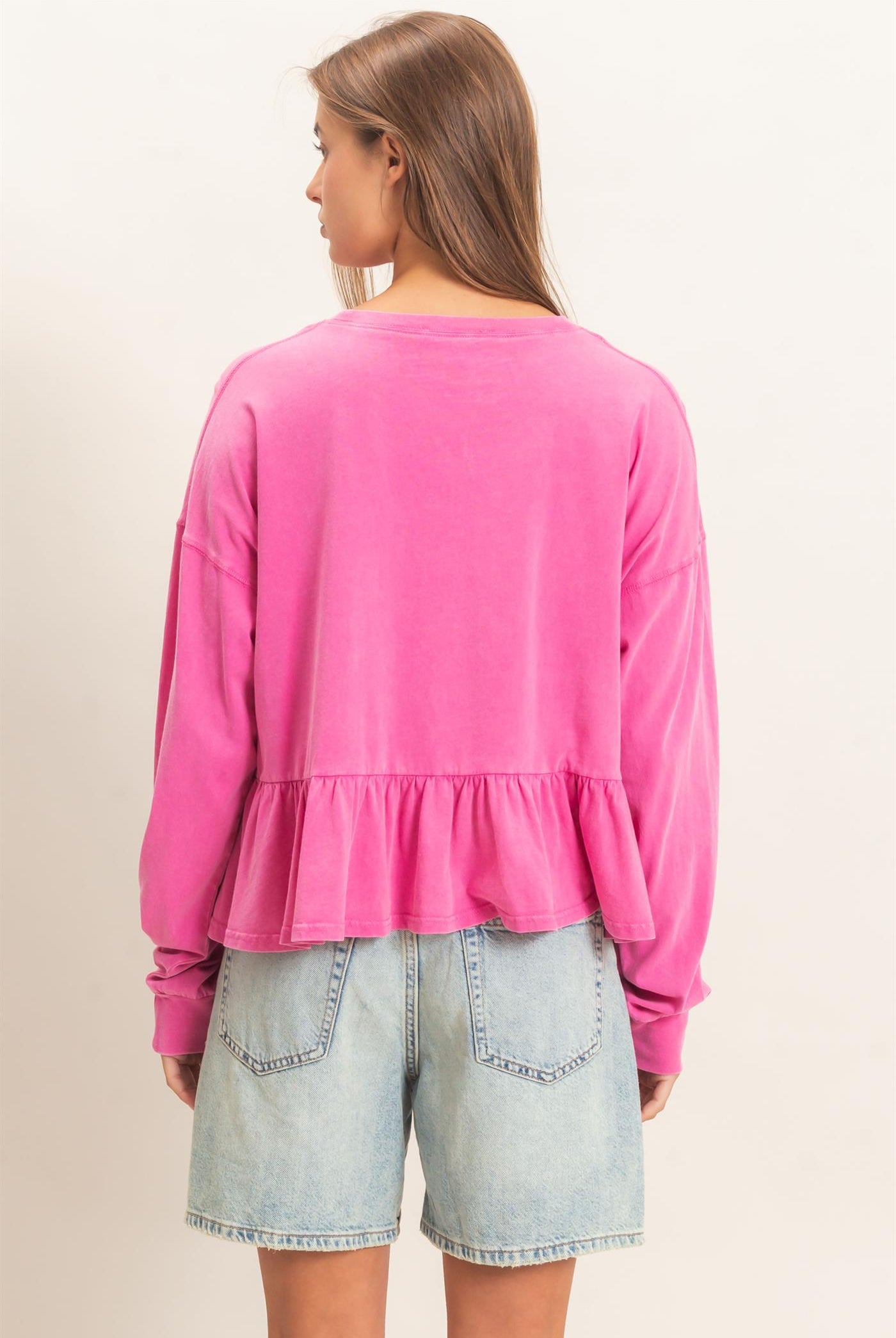 Wholesale Peplum Long Sleeve Top Clothing Tops DZ26F397 FUCHSIA DOUBLE ZERO