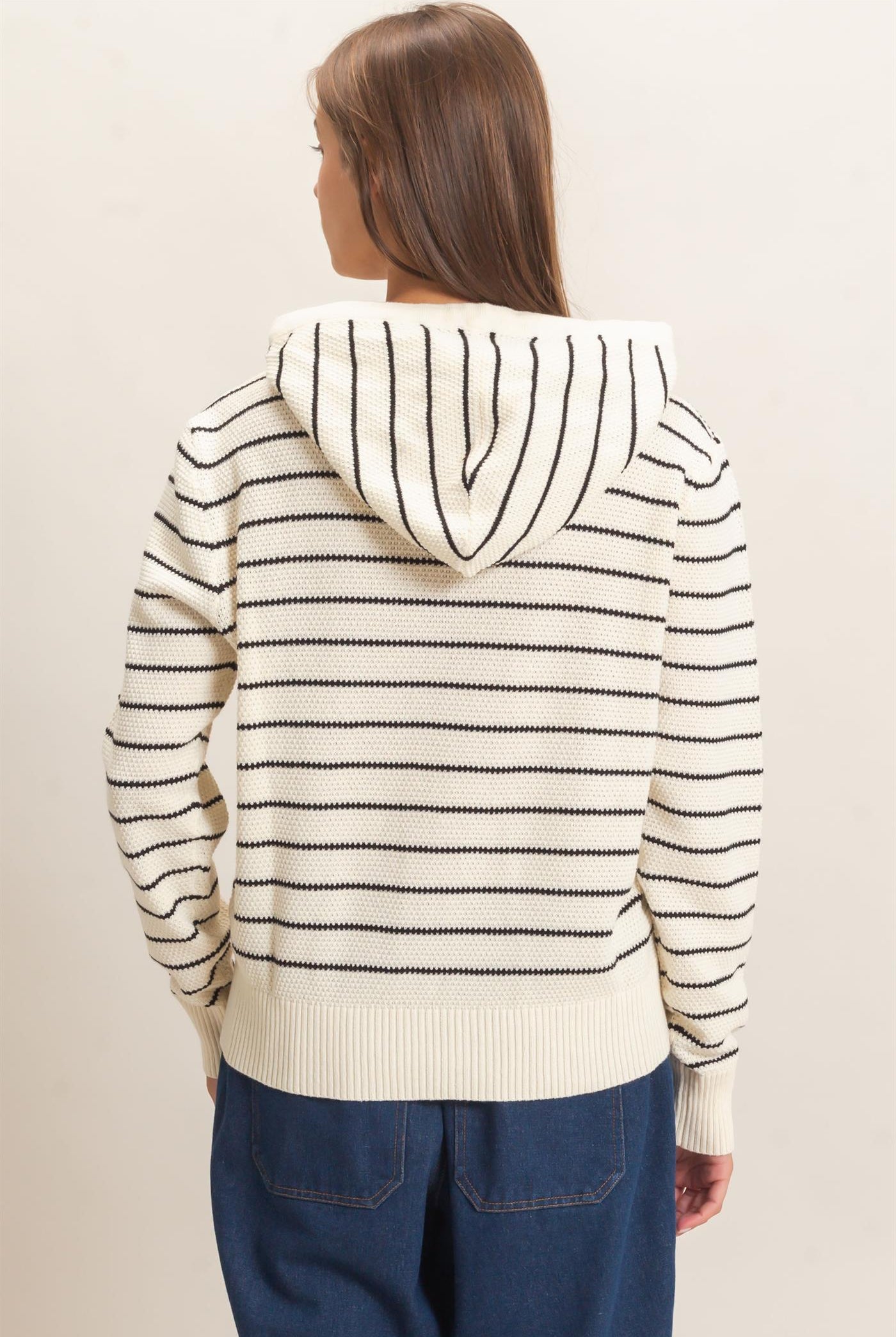 Wholesale Striped Hooded Sweater Hoodies DZ26C972 CREAM DOUBLE ZERO